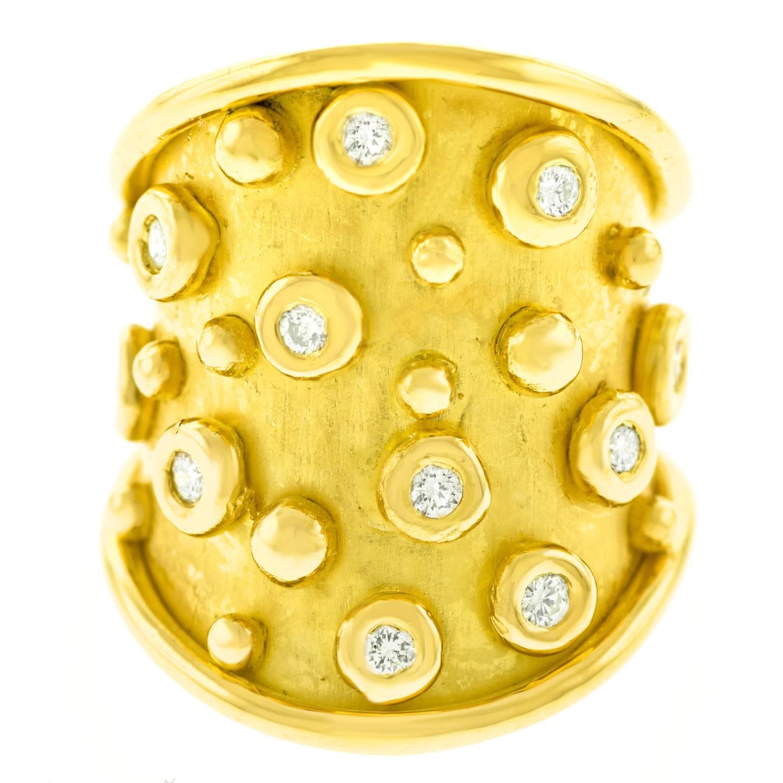 Denise Roberge Organisch Chic Diamantbesetzter Goldring (Modernistisch)