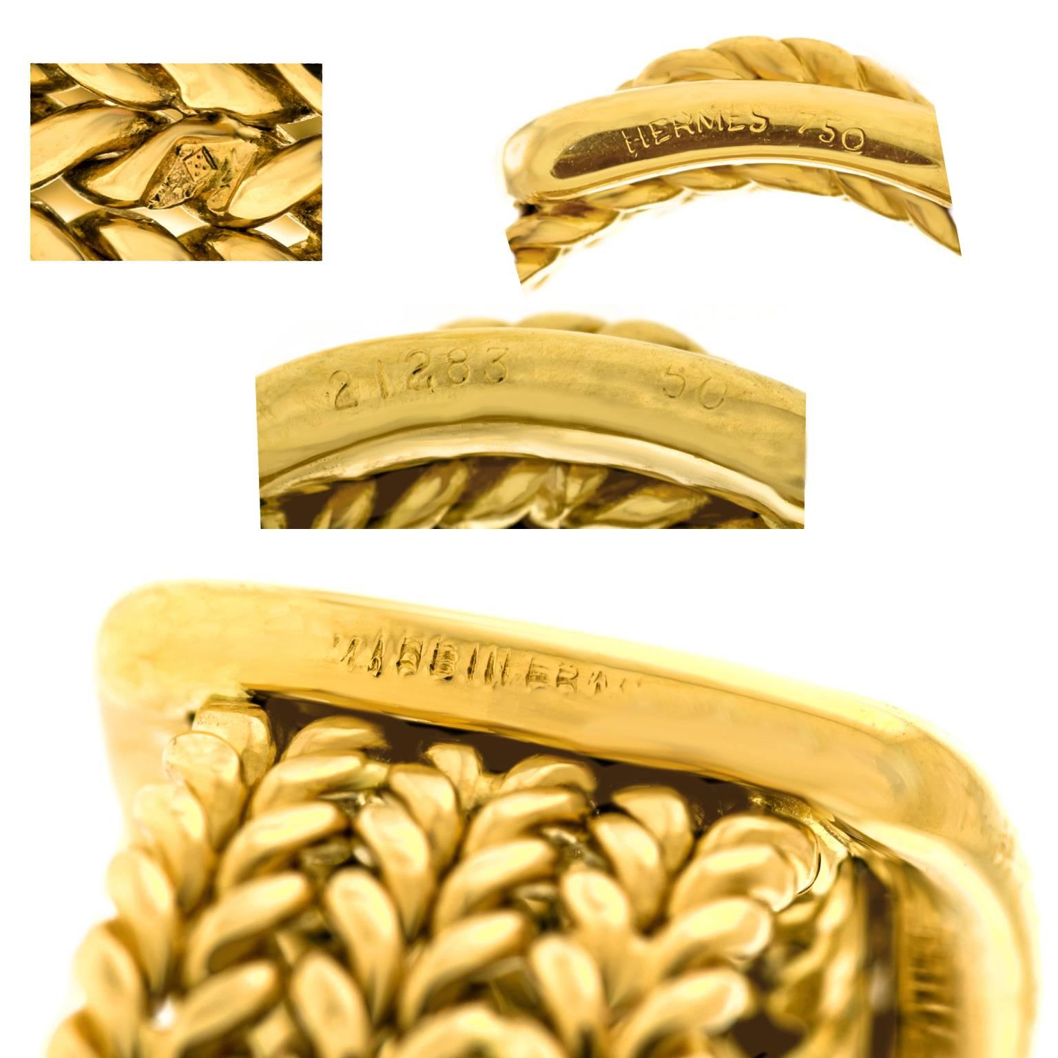 Hermes Braided Motif Gold Buckle Ring 1
