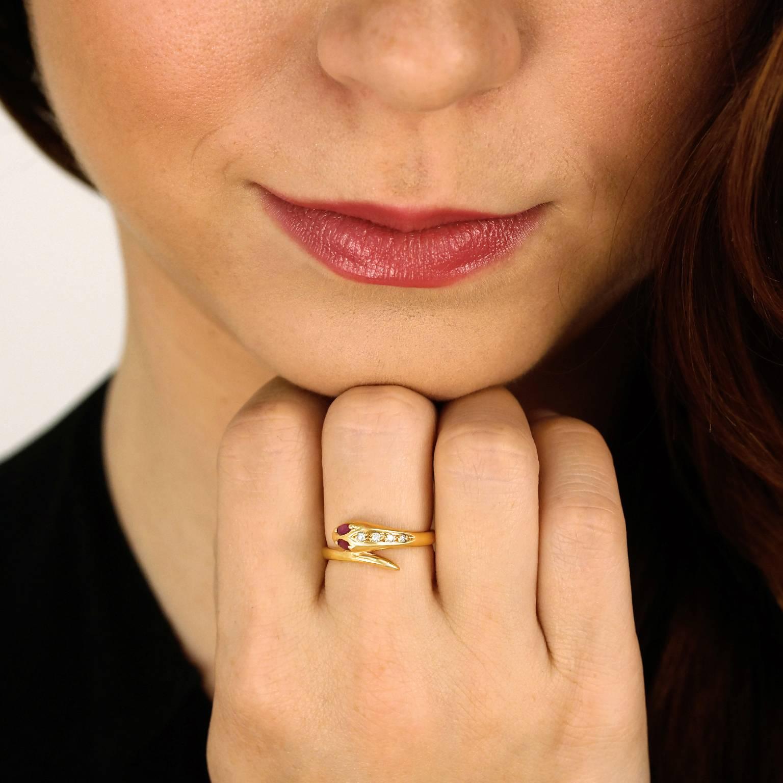 Women's Gold Snake Ring set with Ruby and Diamonds