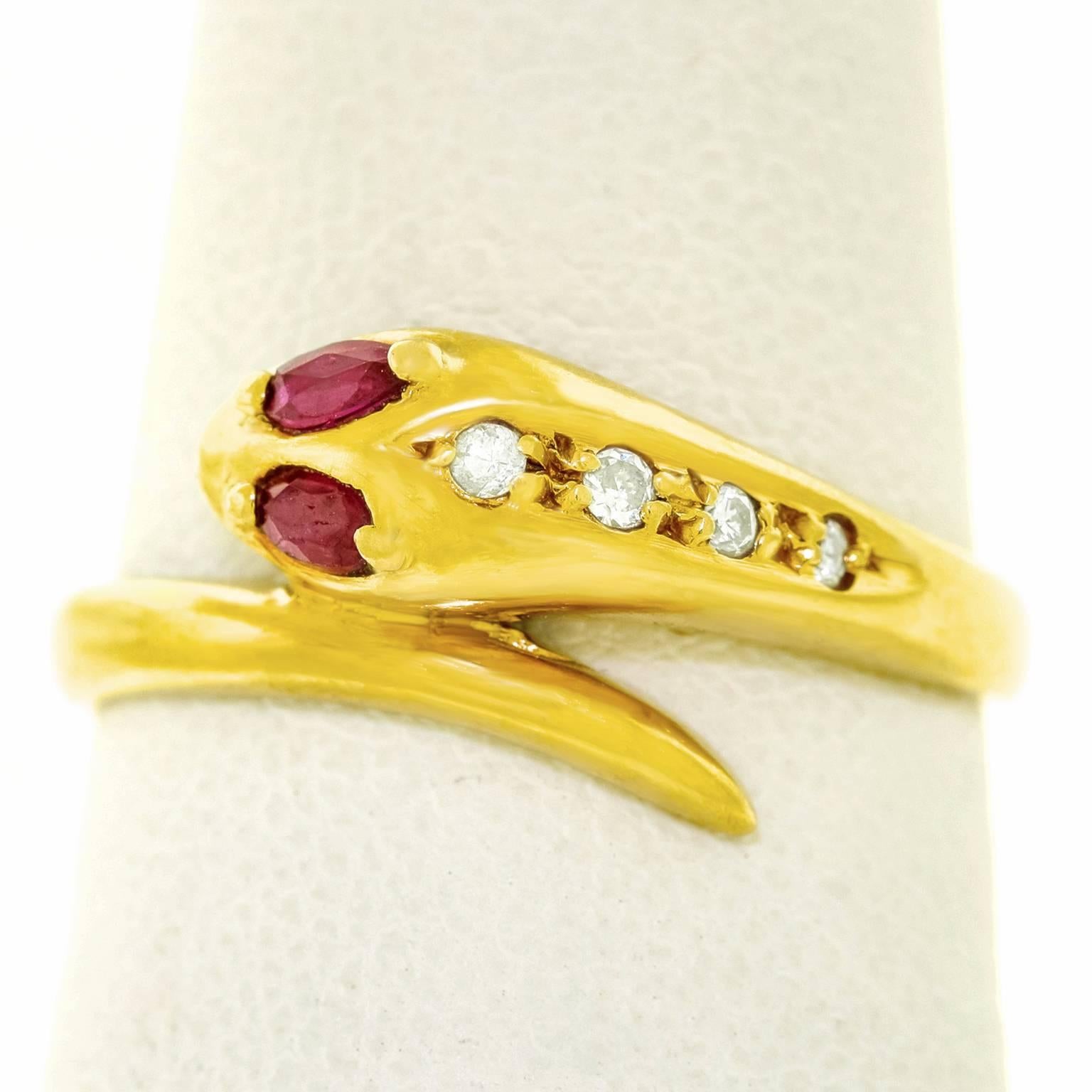 Gold Snake Ring set with Ruby and Diamonds 4