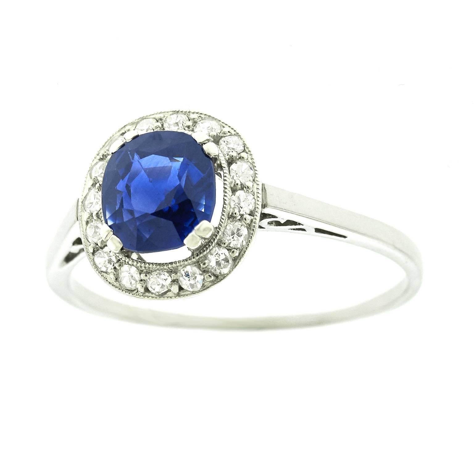 Art Deco Sapphire Diamond Platinum Ring In Excellent Condition In Litchfield, CT
