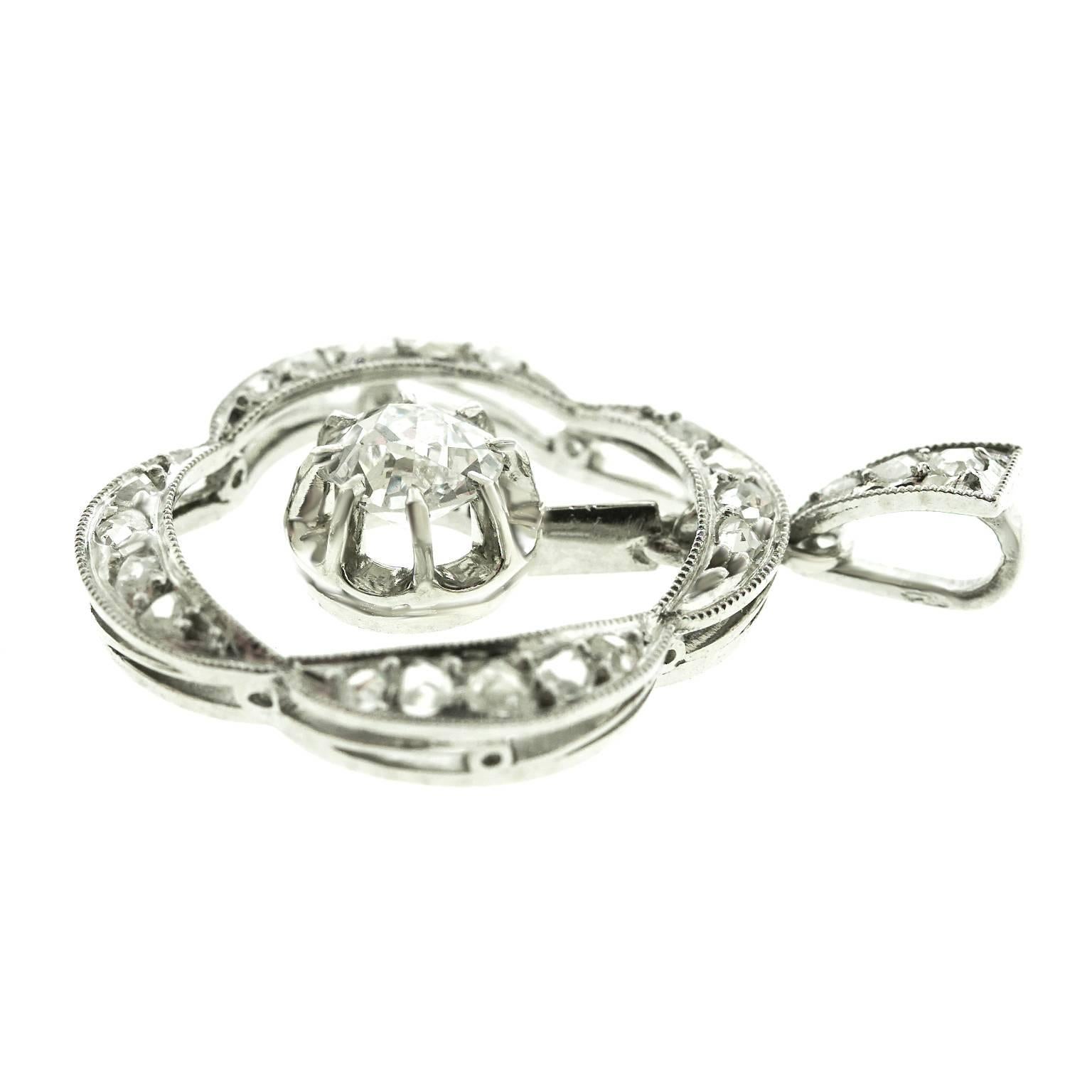 French Art Deco Diamond and Platinum Pendant and Chain 3