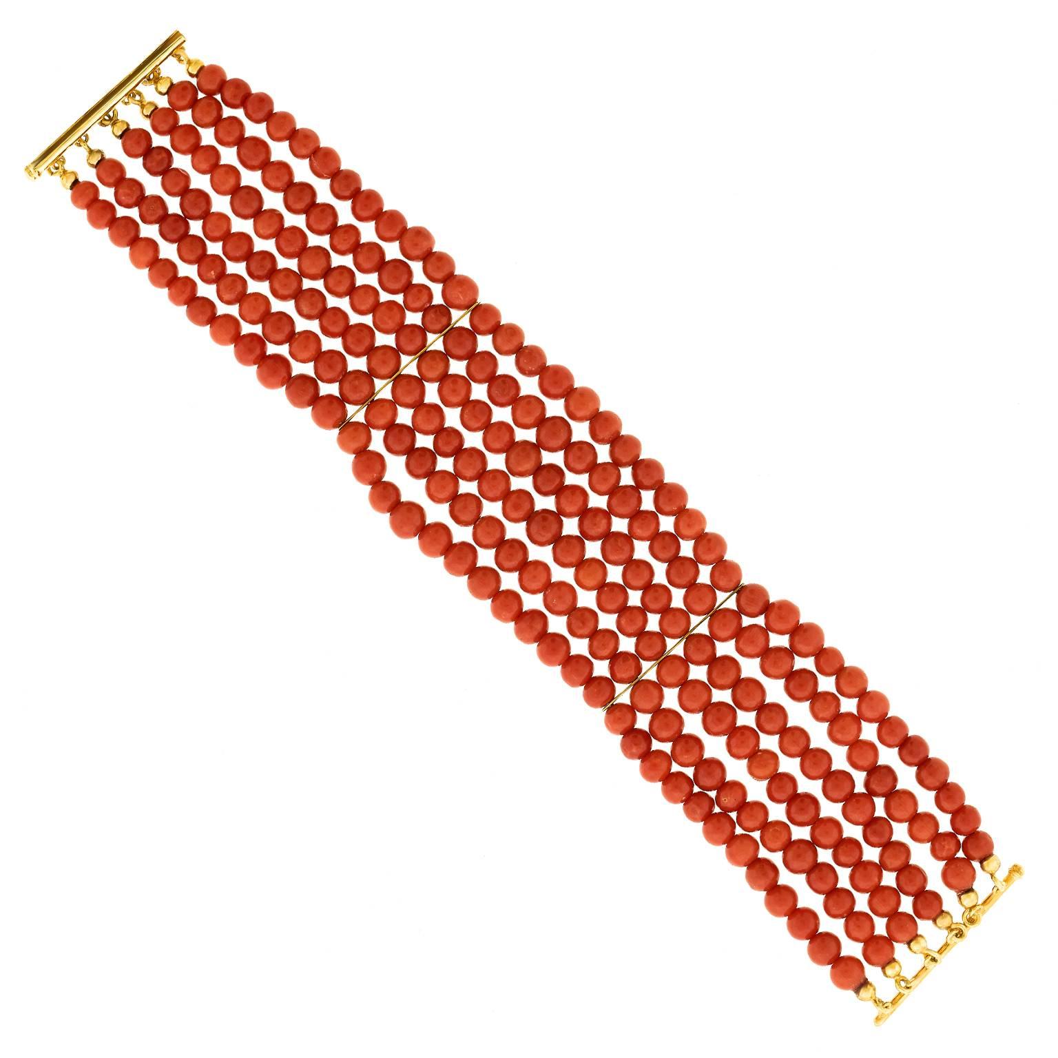 Italian Six-Strand Coral Silver Gilt Bracelet 2