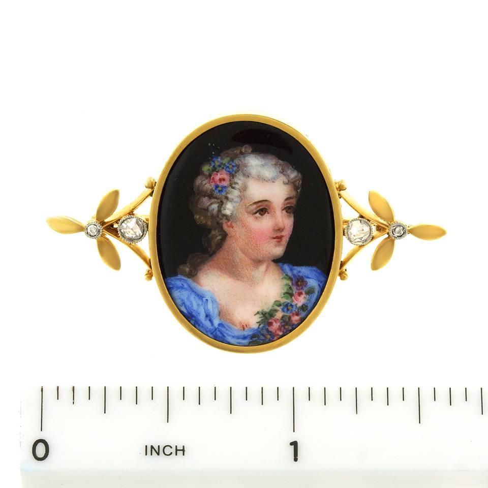 Antique Enamel and Gold Naughty Portrait Brooch 1