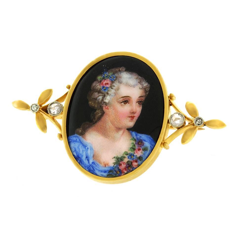 Antique Enamel and Gold Naughty Portrait Brooch 3