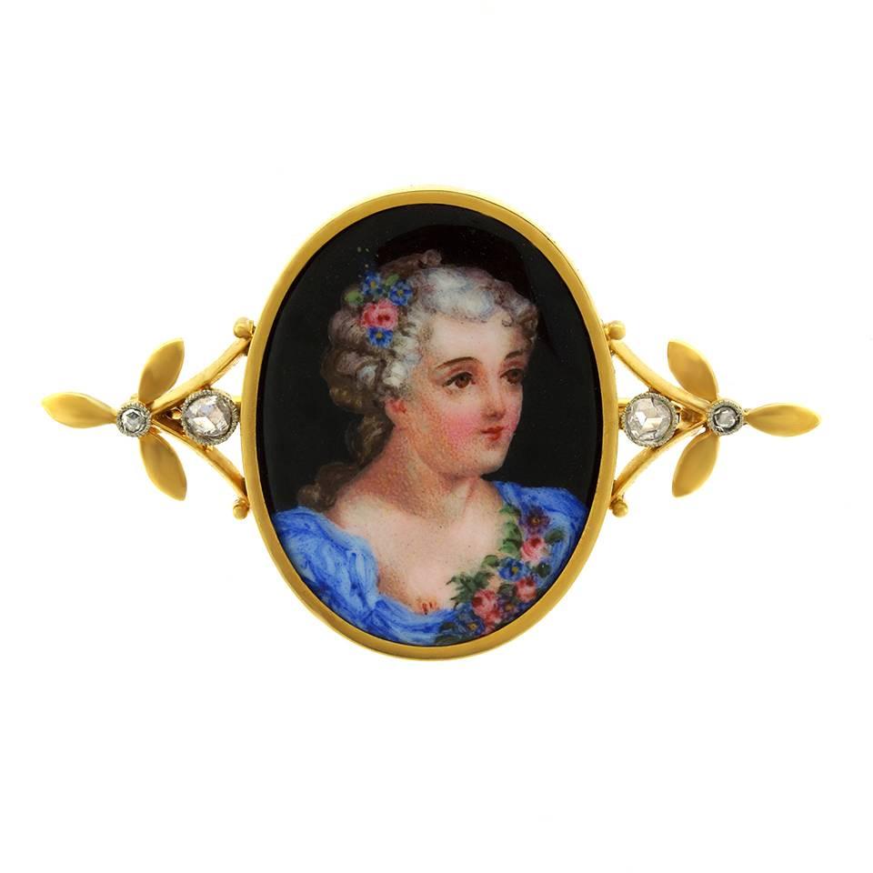 Antique Enamel and Gold Naughty Portrait Brooch 4