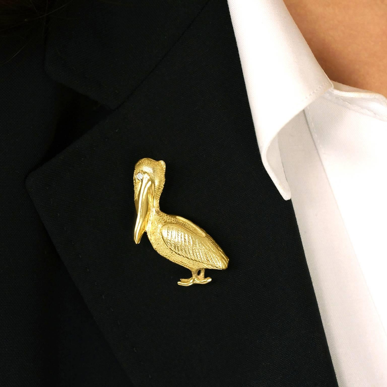 Women's or Men's Charming Gold Pelican Brooch