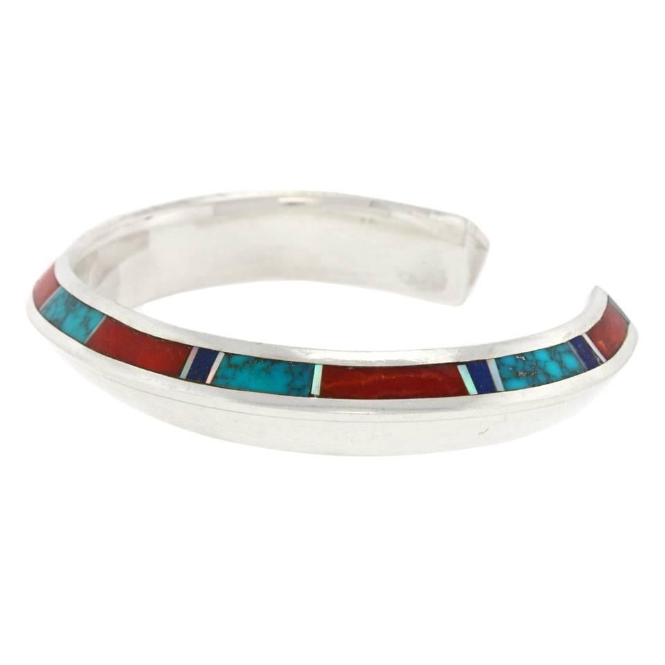 Douglas Nava Native American Intarsio Set Sterling Bracelet  3