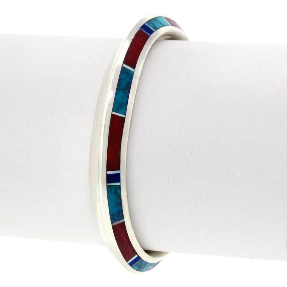 Douglas Nava Native American Intarsio Set Sterling Bracelet 5