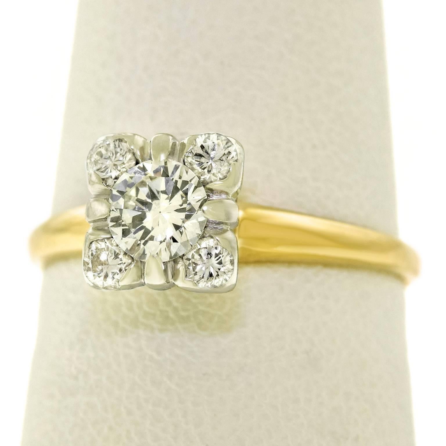 Retro Forties Diamond & Gold Engagement Ring In Excellent Condition In Litchfield, CT