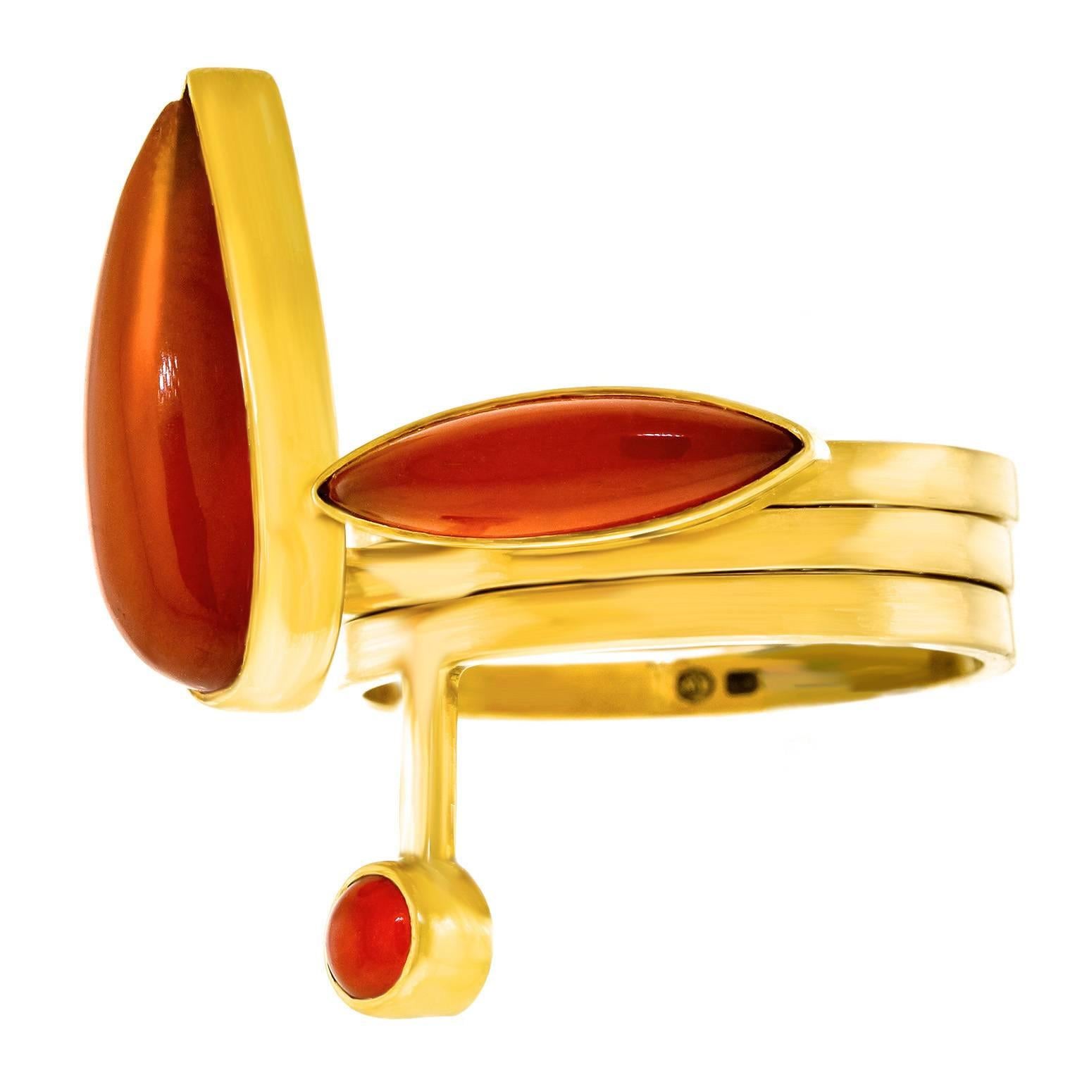 Wendy Ramshaw Modernist Carnelian Gold Ring Set 5