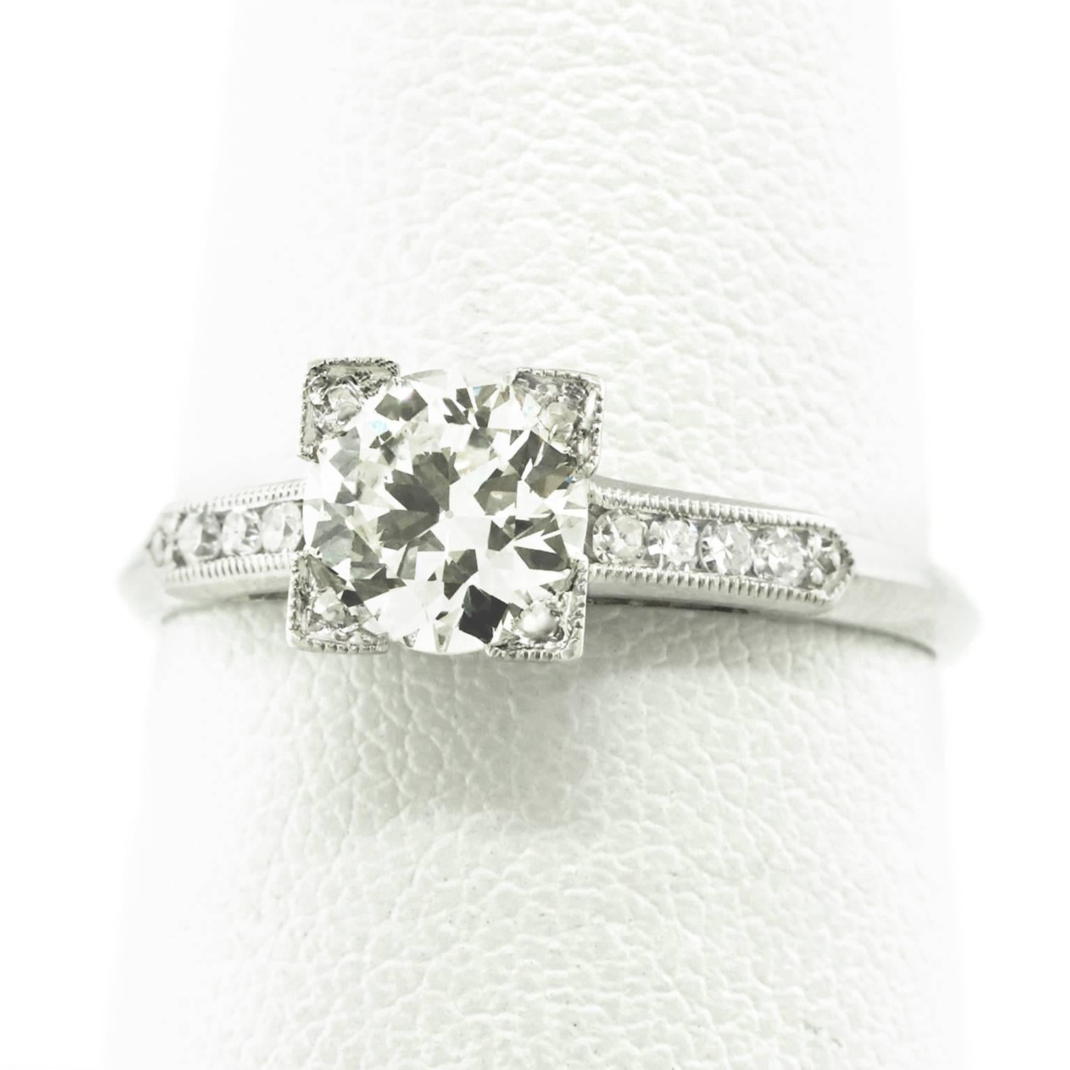 1930s Art Deco .91 Carat GIA Cert Diamond Platinum Engagement Ring 3