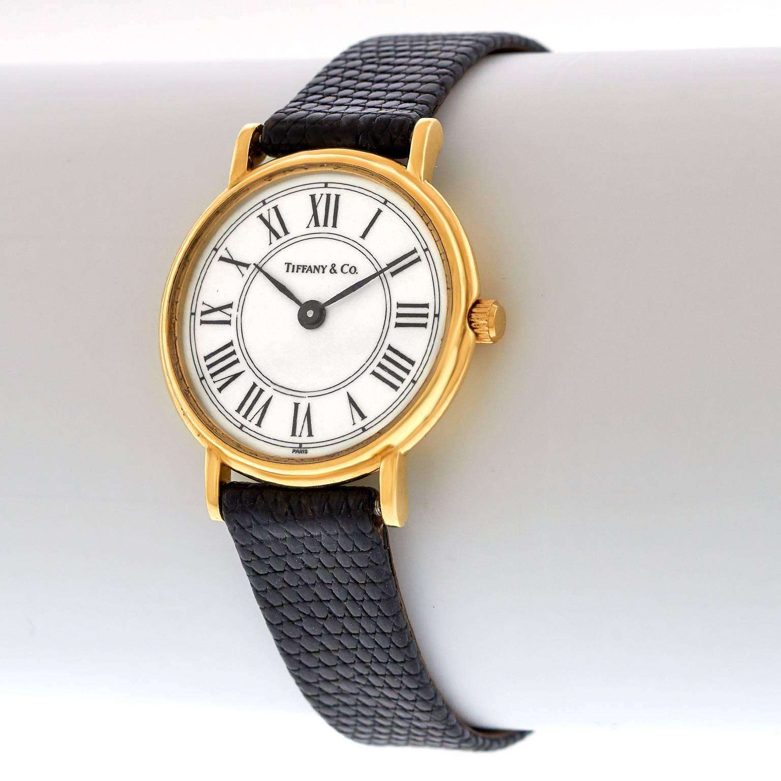 Chic Tiffany & Co. Roman Numeral Gold Wrist Watch 1