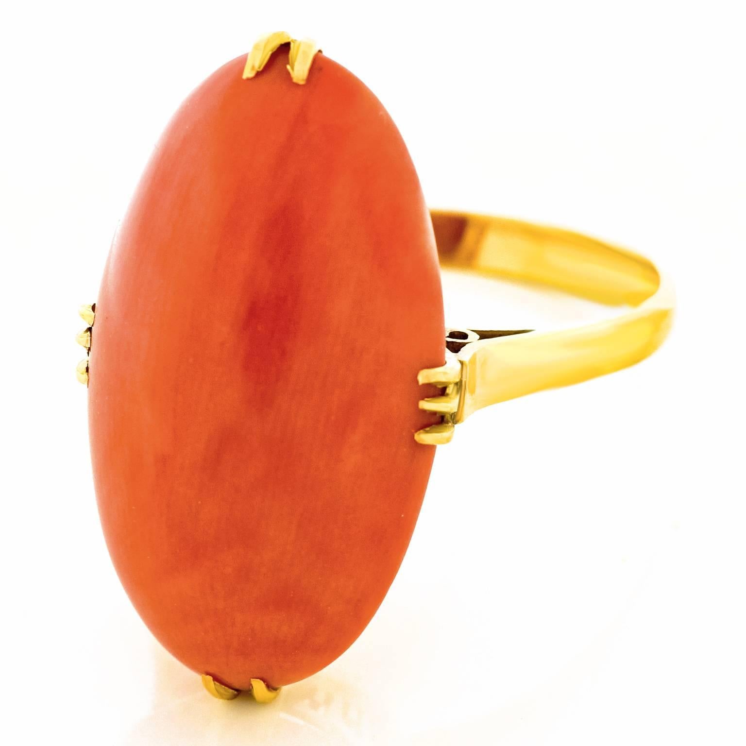 Fabulous Fifties Coral Cabochon Gold Ring 2