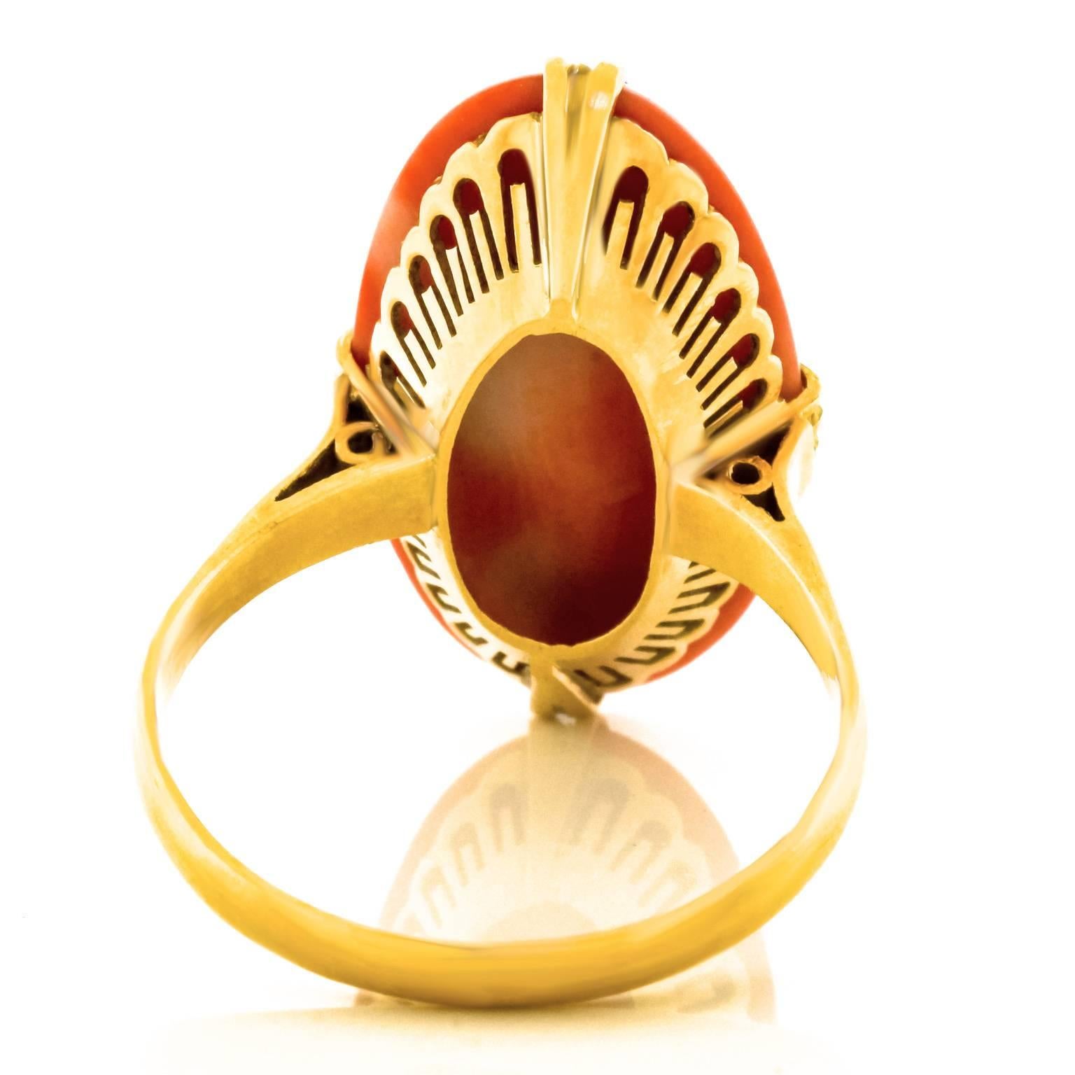 Fabulous Fifties Coral Cabochon Gold Ring 3