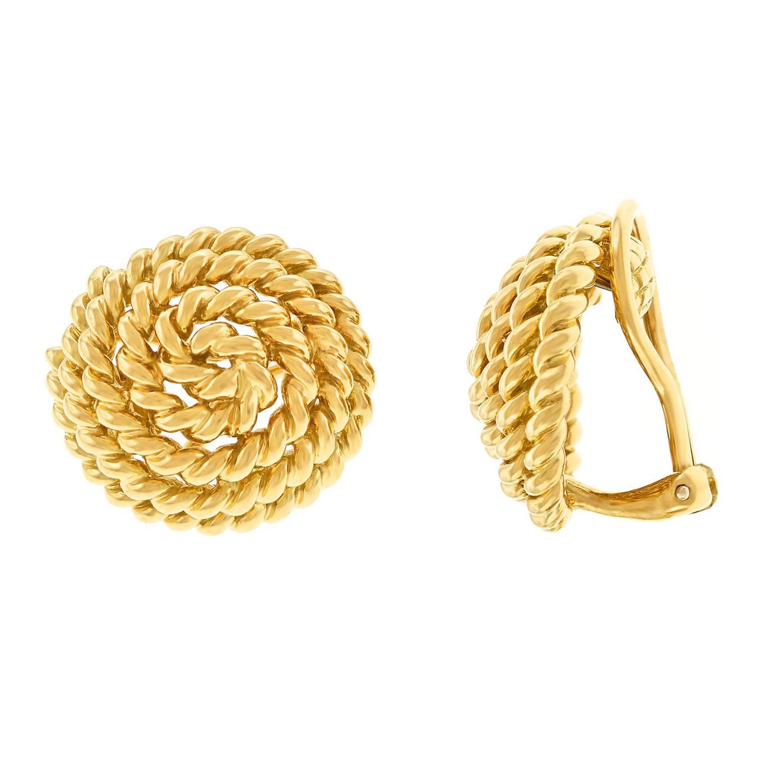 Tiffany & Co. Gold Rope Motif Earrings In Excellent Condition In Litchfield, CT