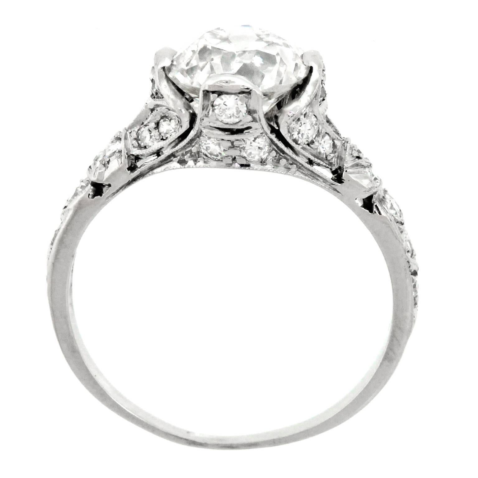 Women's Art Deco 2.03 Carat Diamond-Set Platinum Engagement Ring GIA