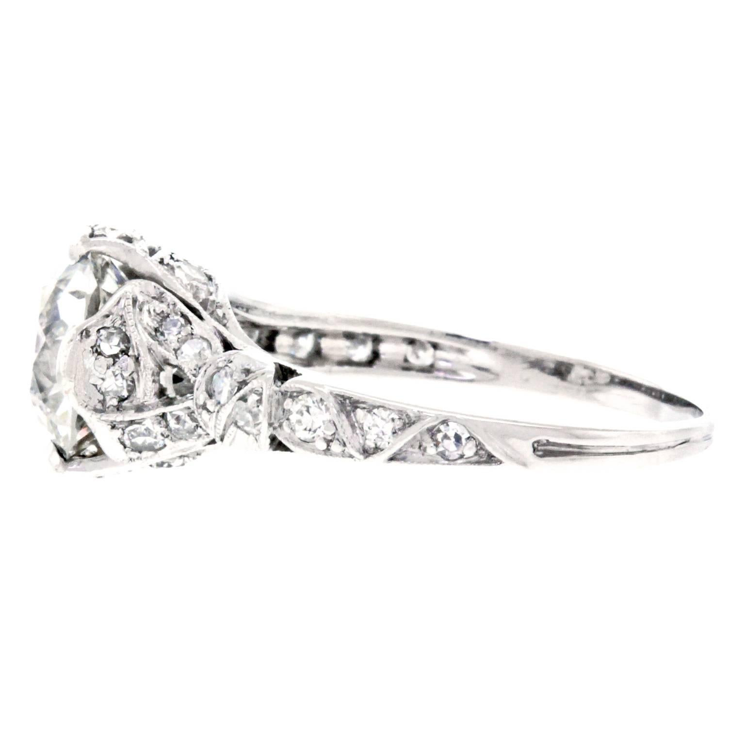 Art Deco 2.03 Carat Diamond-Set Platinum Engagement Ring GIA 6
