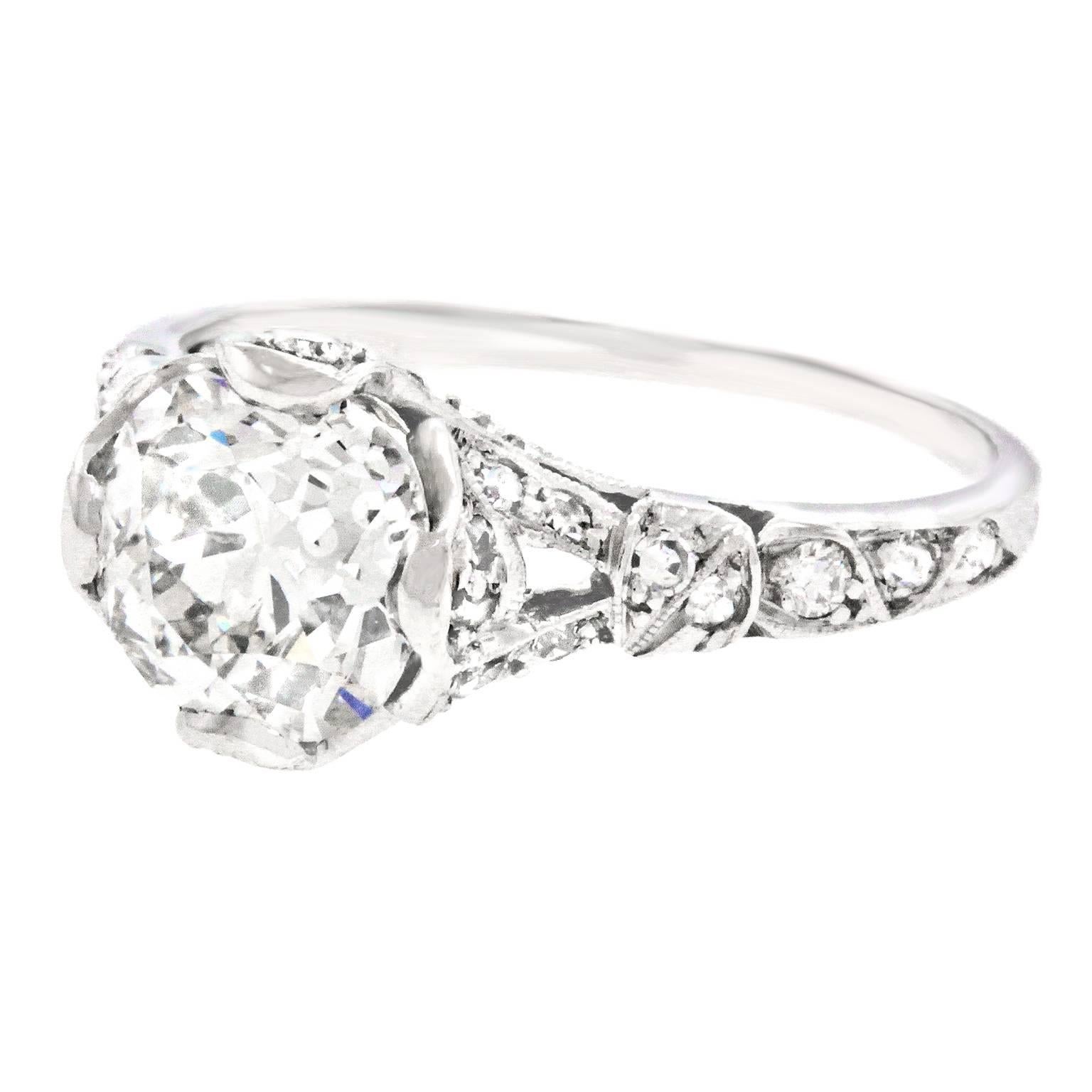 Art Deco 2.03 Carat Diamond-Set Platinum Engagement Ring GIA 2