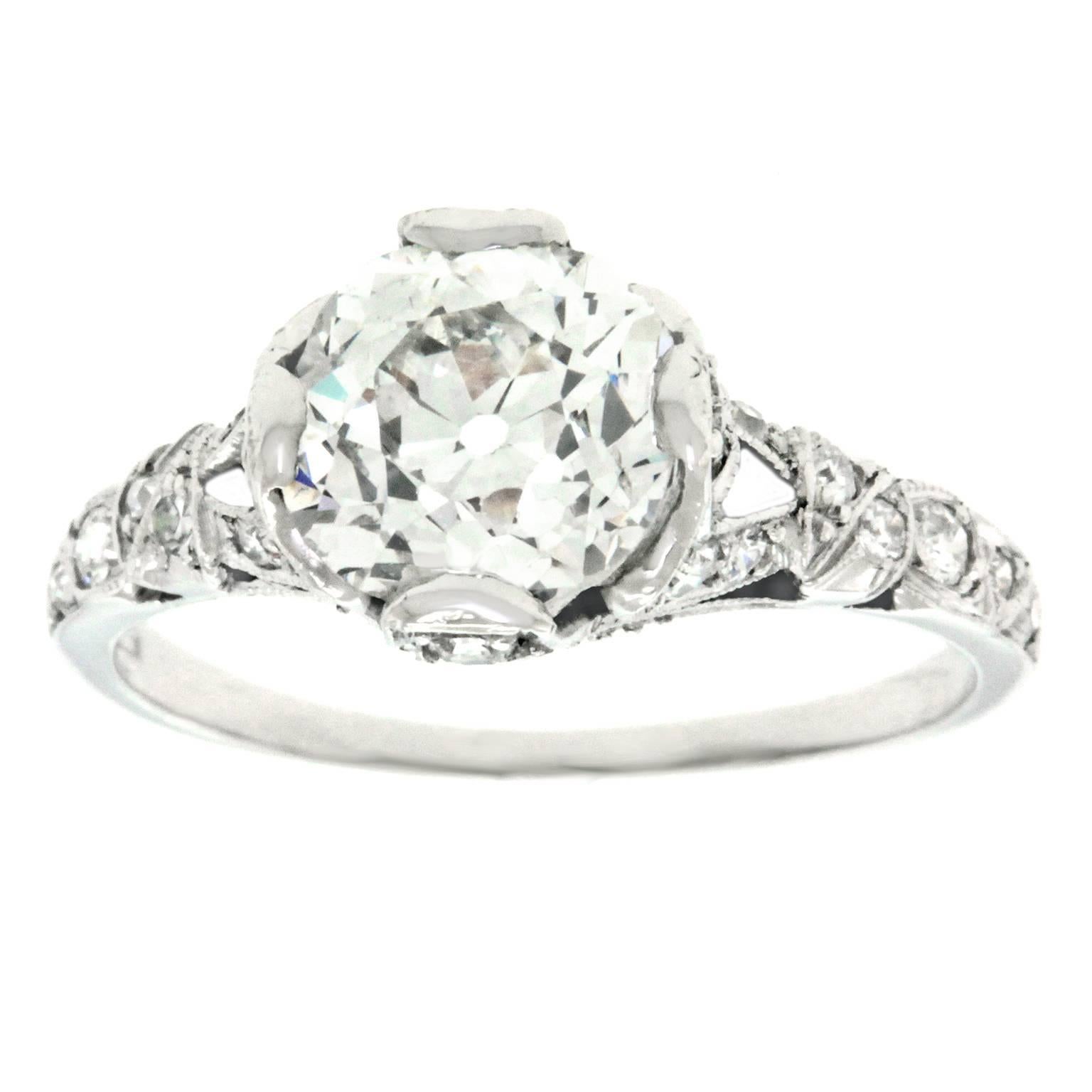 Art Deco 2.03 Carat Diamond-Set Platinum Engagement Ring GIA