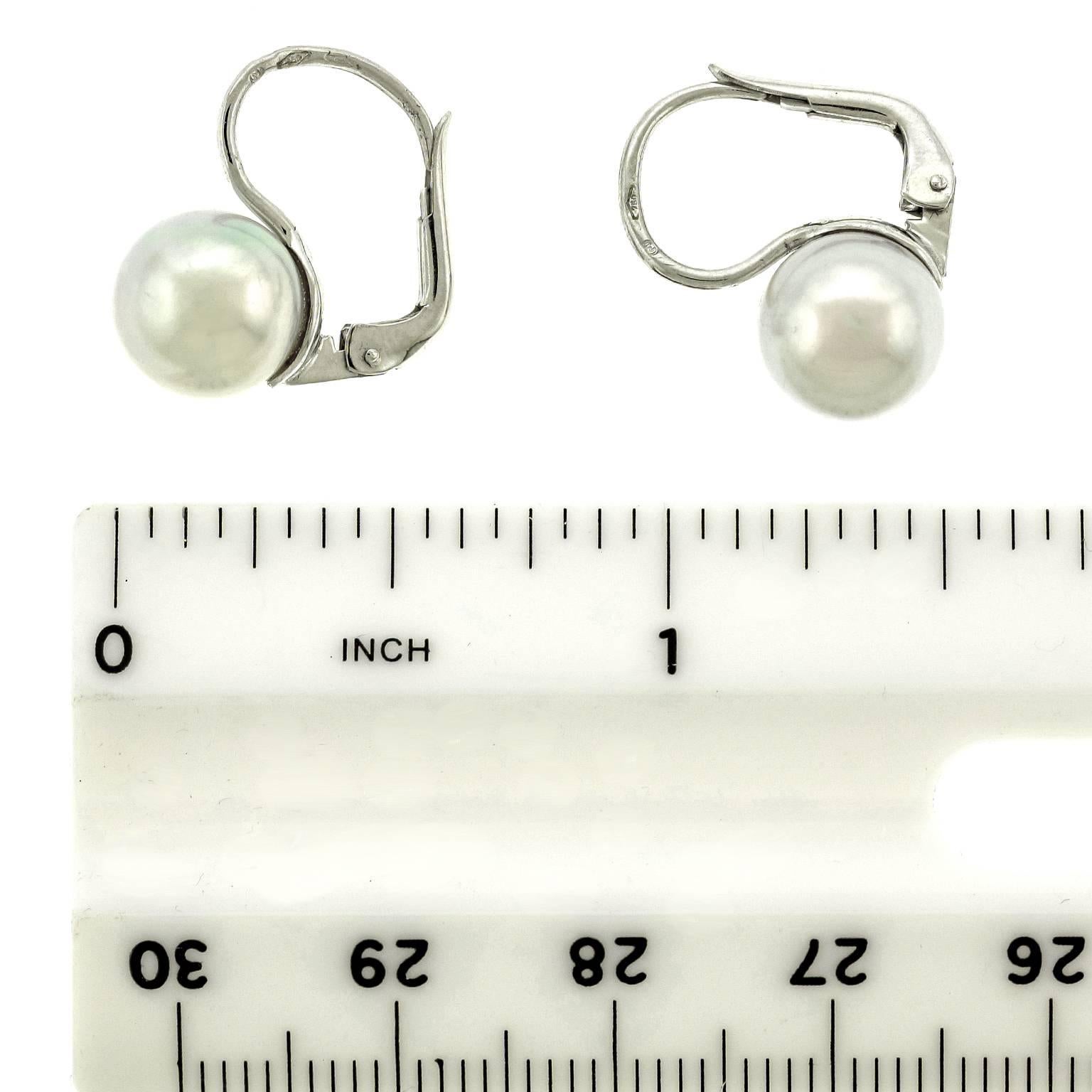 Mikimoto 8.75mm Blue Pearl White Gold Drop Earrings In New Condition In Litchfield, CT