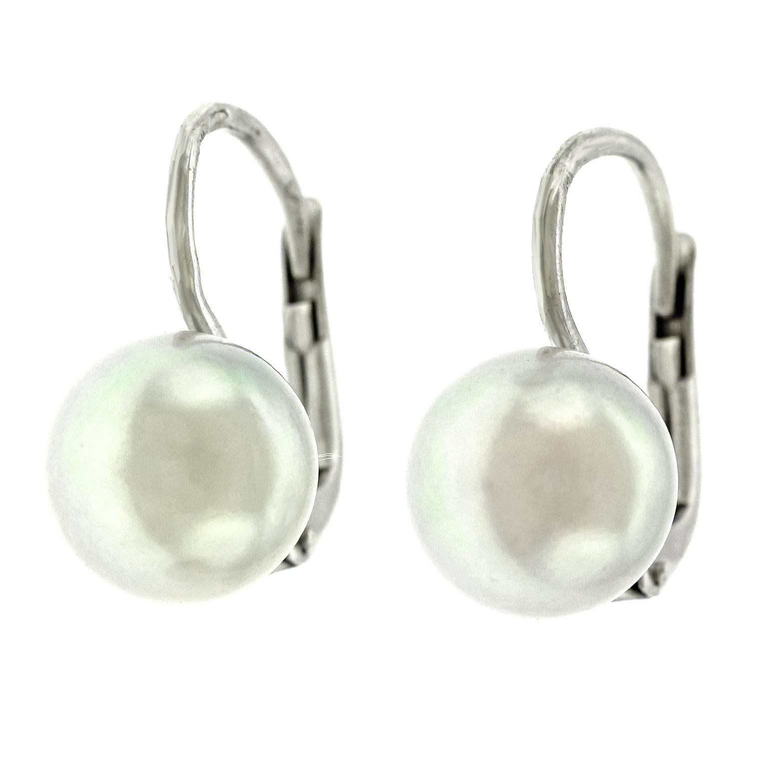 Mikimoto 8.75mm Blue Pearl White Gold Drop Earrings 1