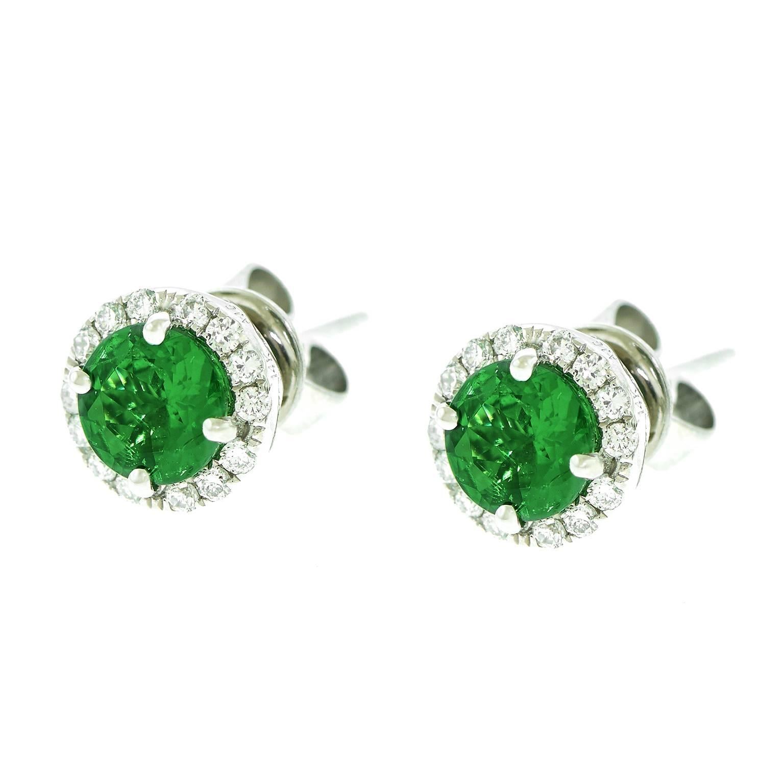 Tsavorite Diamond White Gold Stud Earrings In Excellent Condition In Litchfield, CT