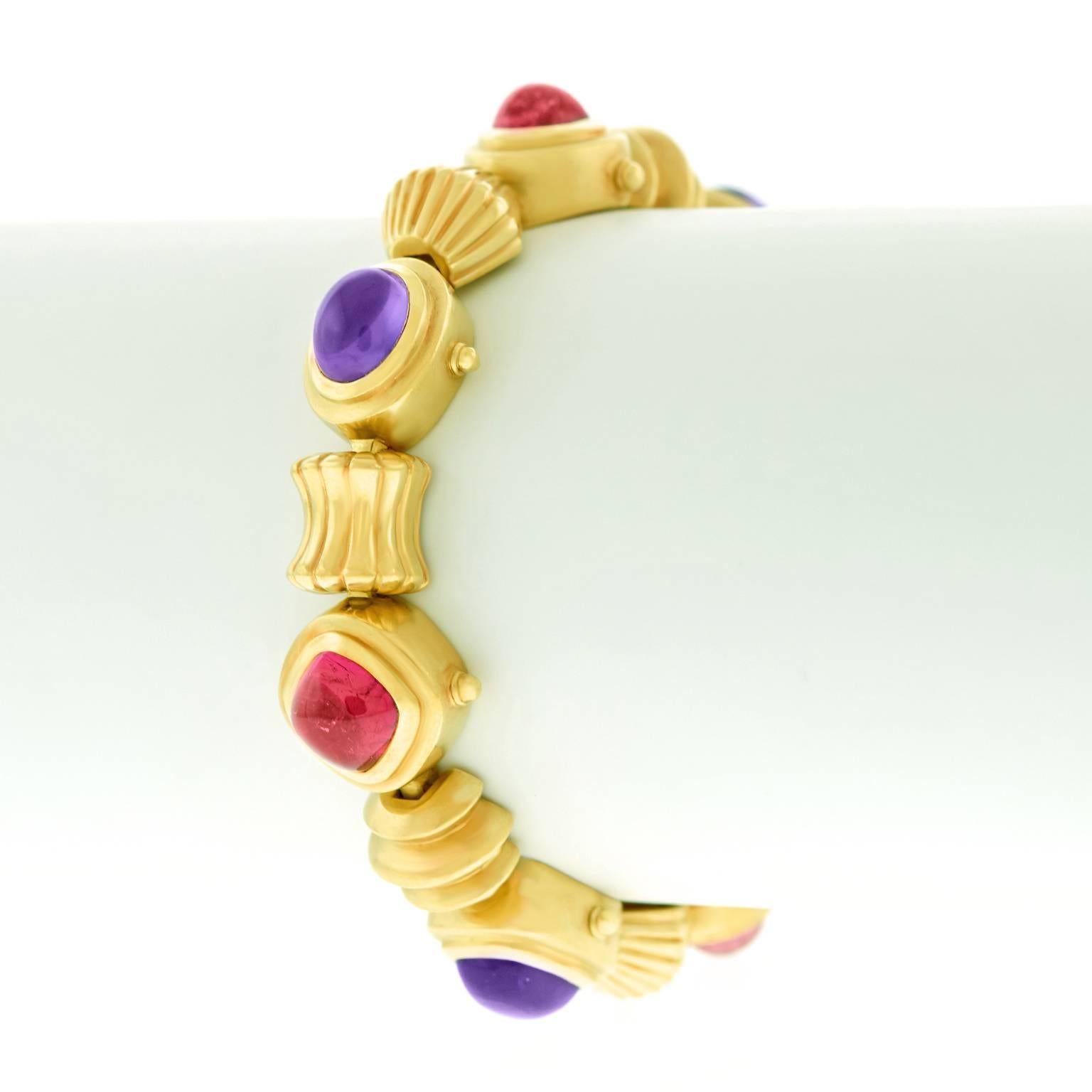 Seidengang One-of-a-Kind Tourmaline and Amethyst Gold Bracelet In Excellent Condition In Litchfield, CT