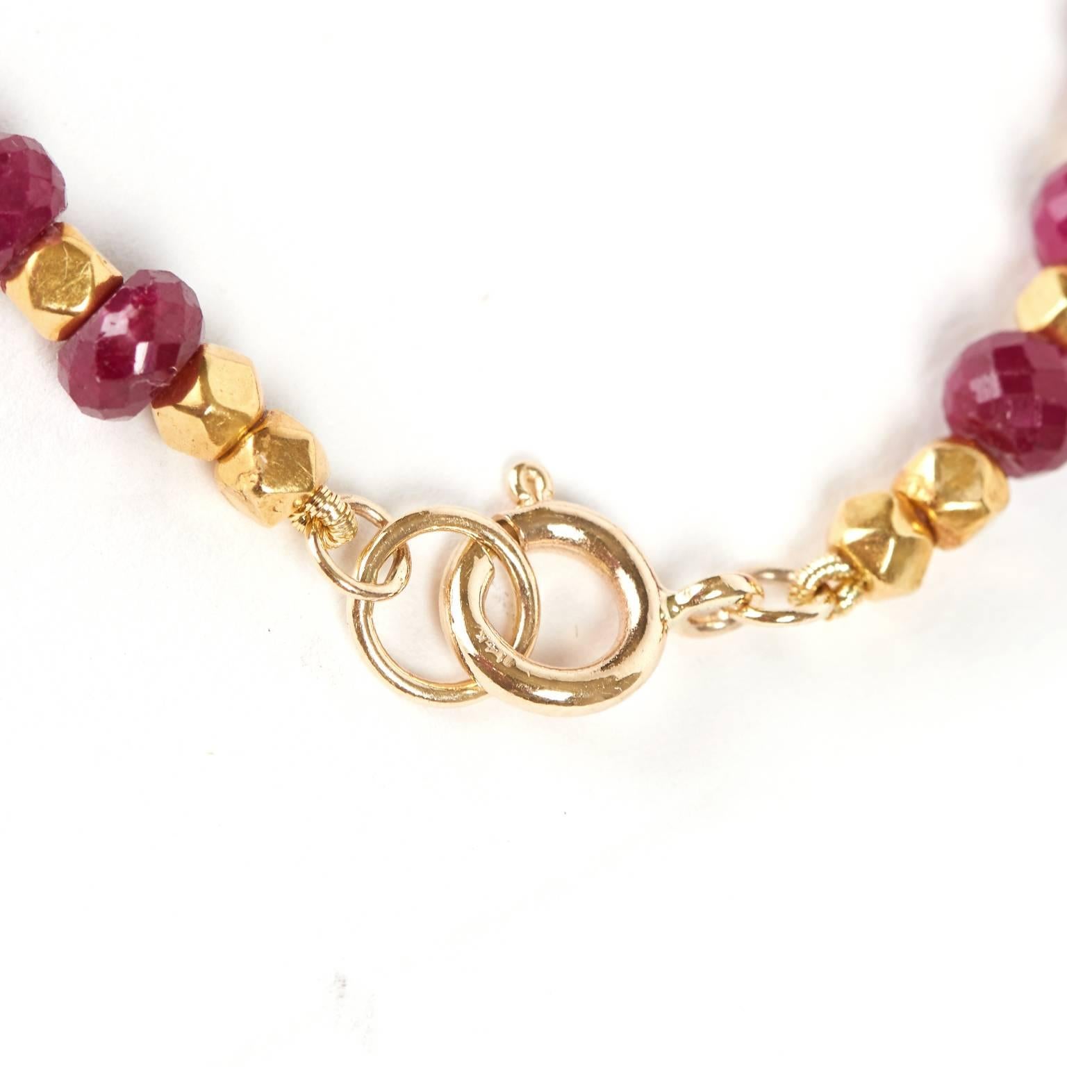 1970s American Ruby Sapphire Gold Bead Necklace 1