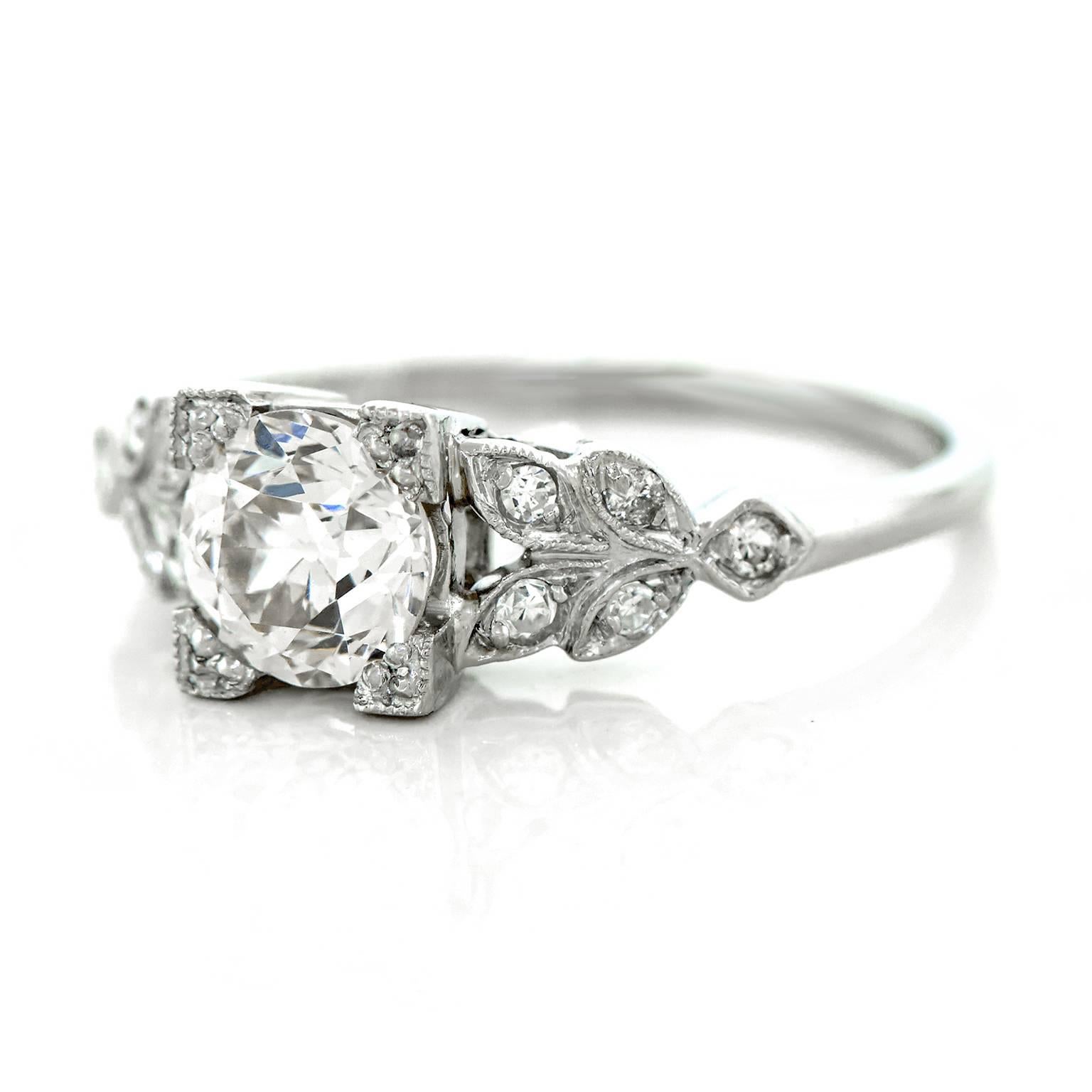 1930s Art Deco .90 Carat GIA Cert Diamond Platinum Engagement Ring In Excellent Condition In Litchfield, CT