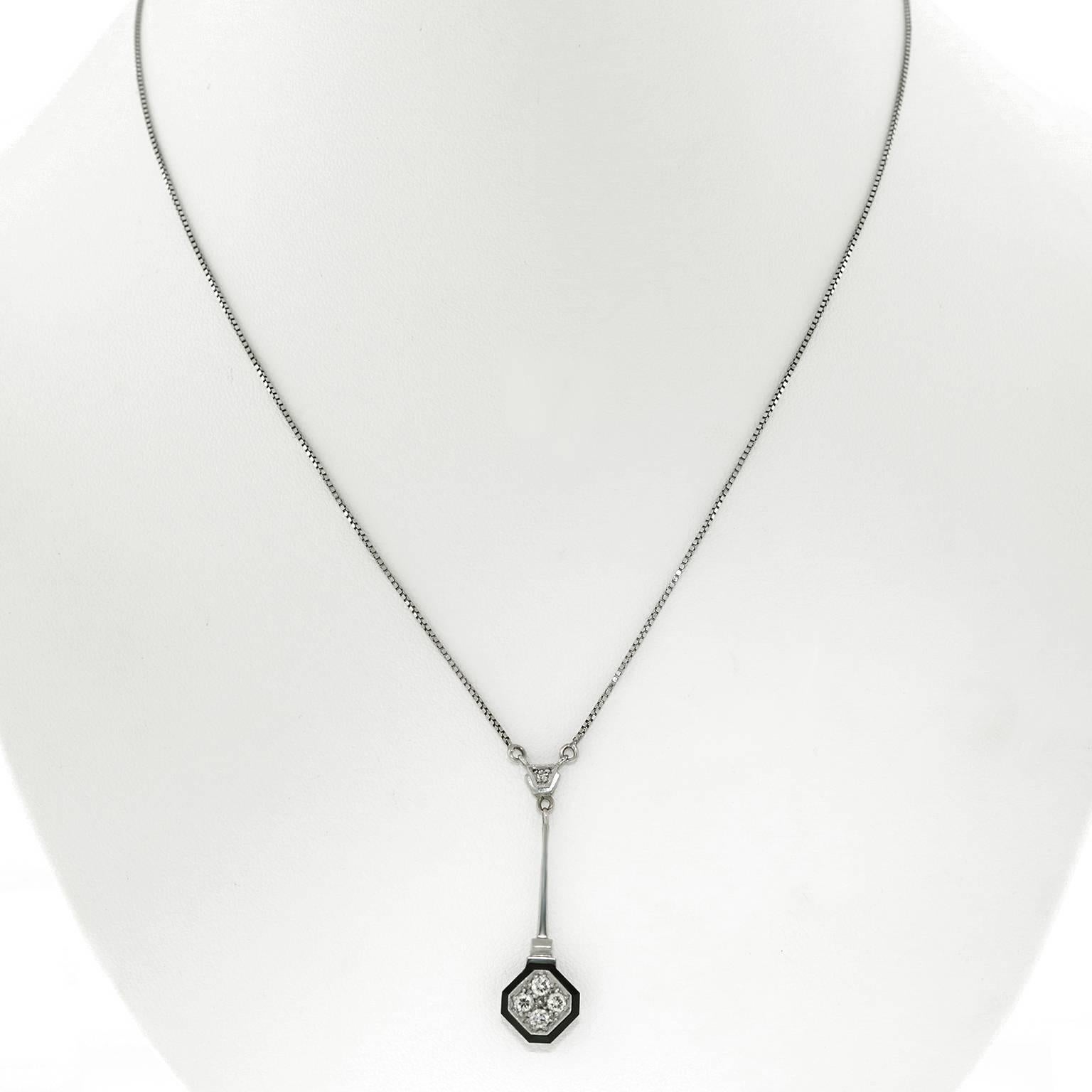 Kurz Sixties Modern Diamond & Onyx Gold Pendant In Excellent Condition In Litchfield, CT