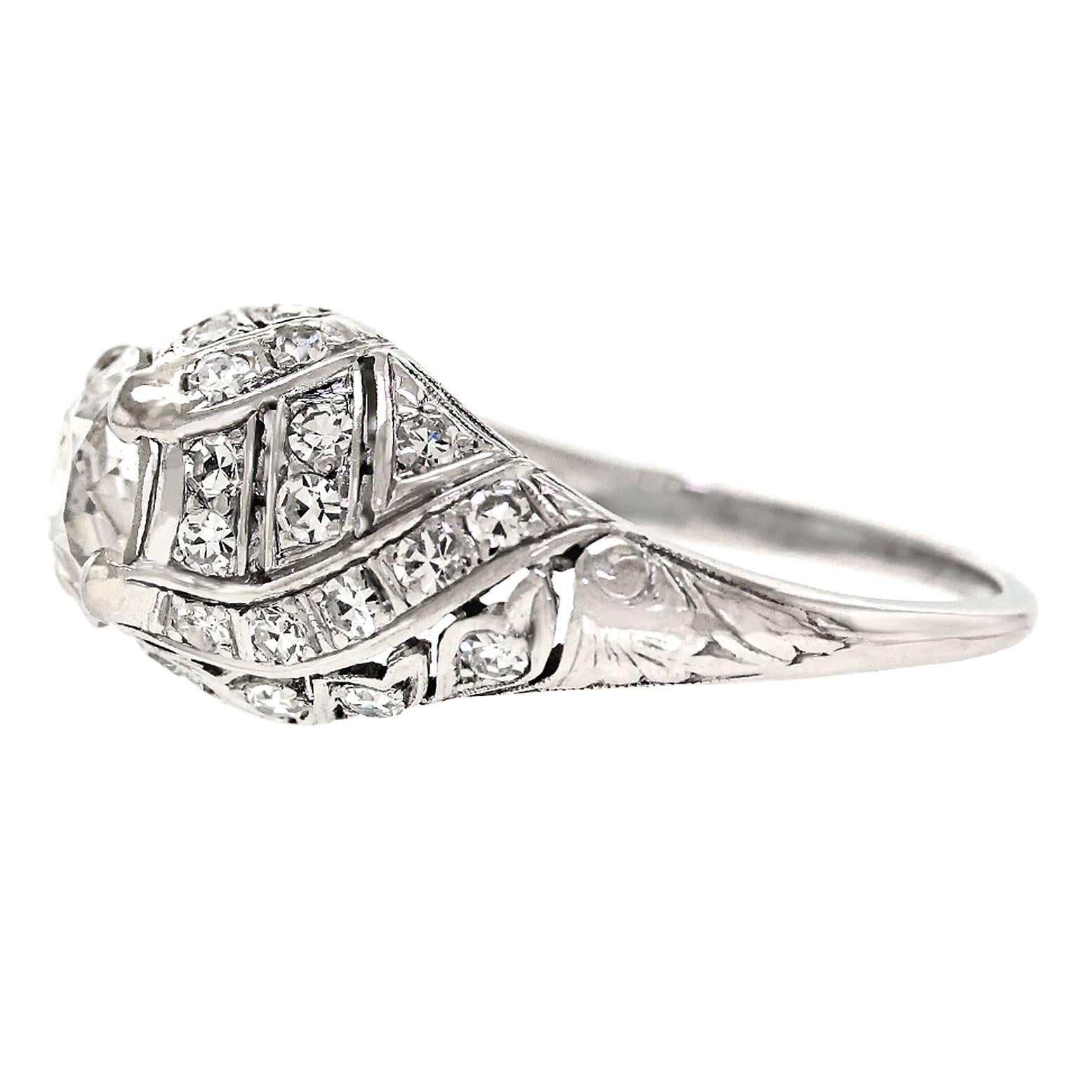 Art Deco Diamond Set Platinum Engagement Ring GIA 4