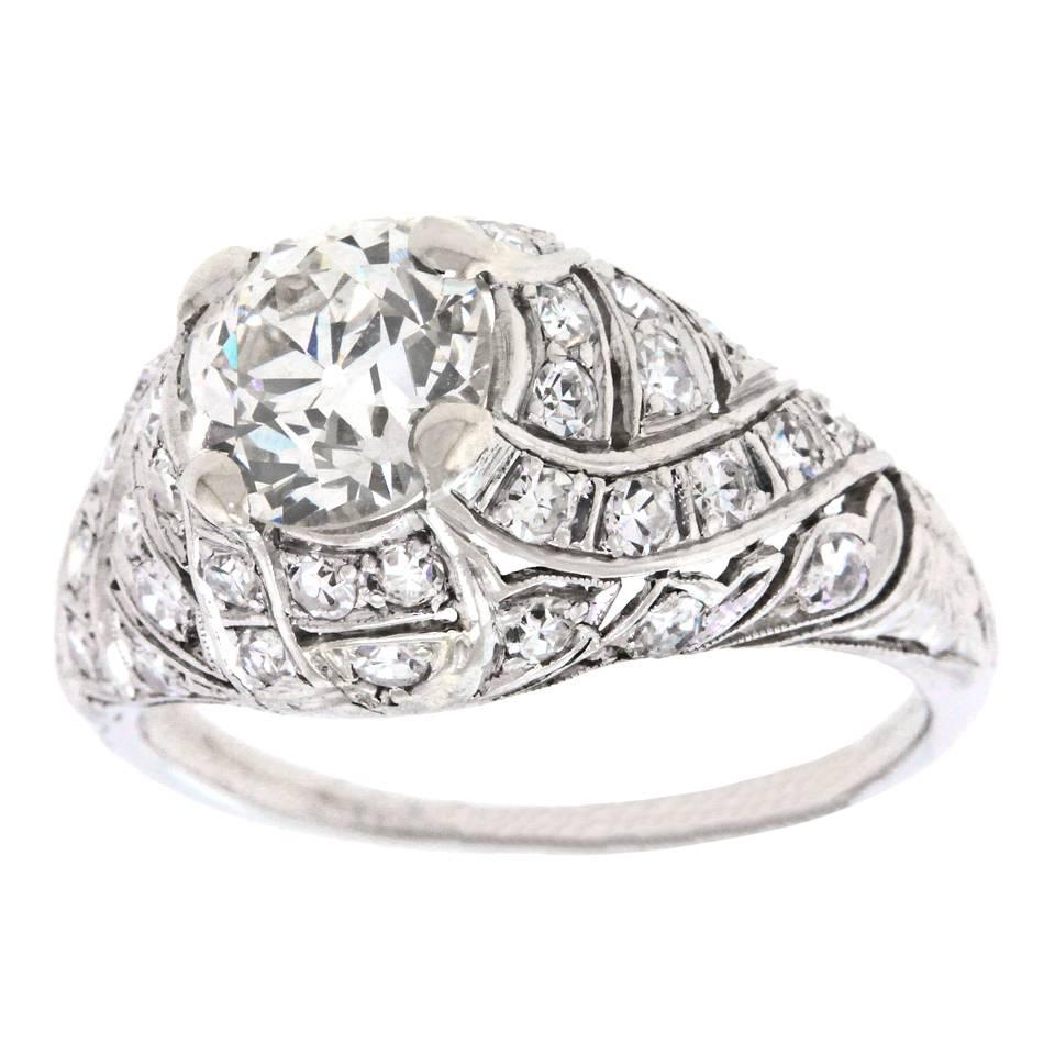 Art Deco Diamond Set Platinum Engagement Ring GIA