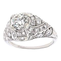 Art Deco Diamond Set Platinum Engagement Ring GIA
