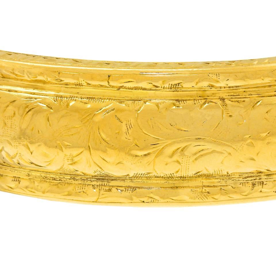 1910s Antique Engraved Gold Bangle Bracelet 2