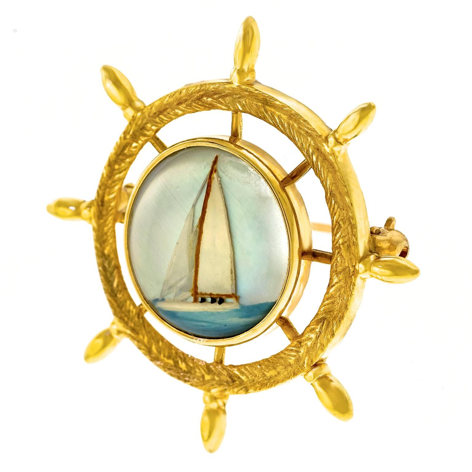 Nautical Theme Essex Crystal Gold Brooch 3
