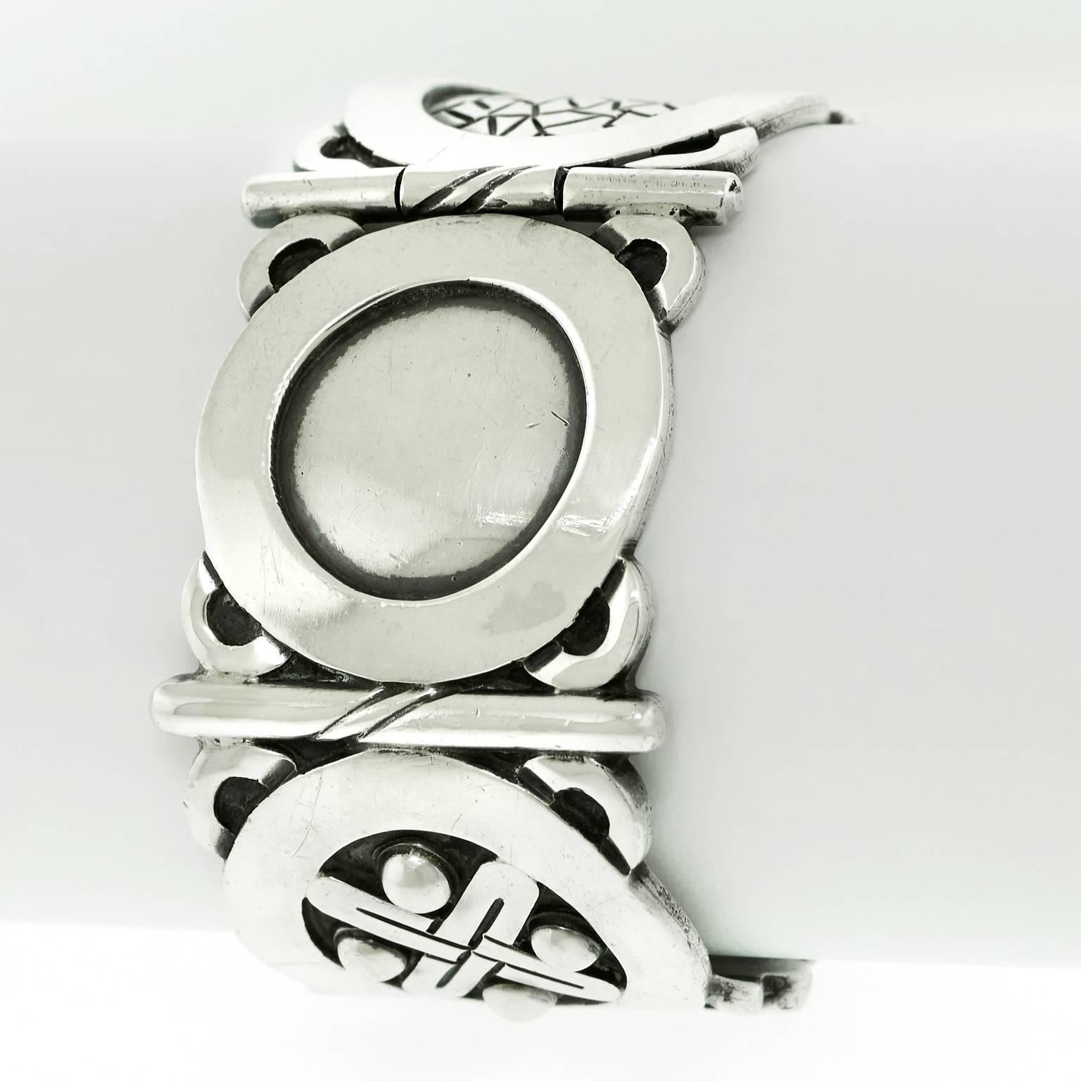 Hector Aguilar “Aztec Symbol” Sterling Cuff Bracelet 4