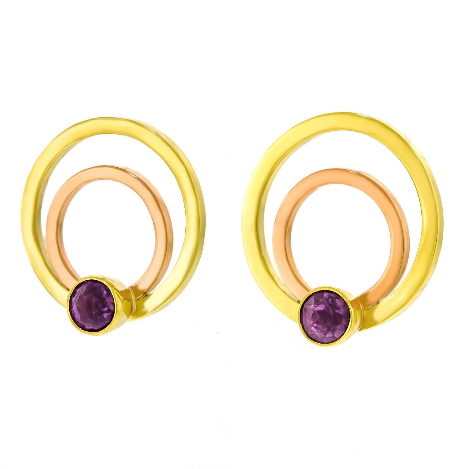 1940s Tiffany & Co. Retro Amethyst Two Color Gold Earrings In Excellent Condition In Litchfield, CT