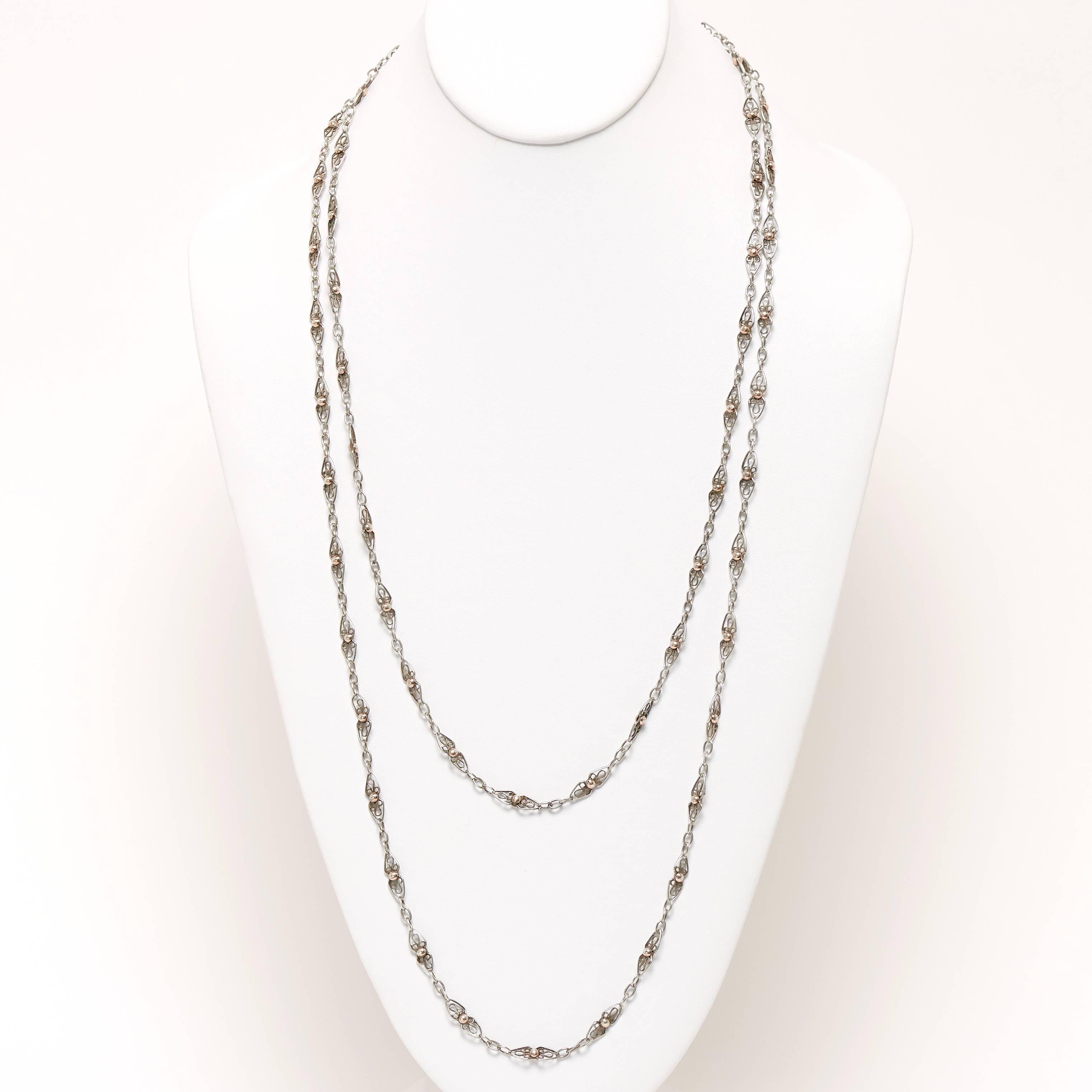 56-inch-long Antique French Filigree Sterling Chain 2