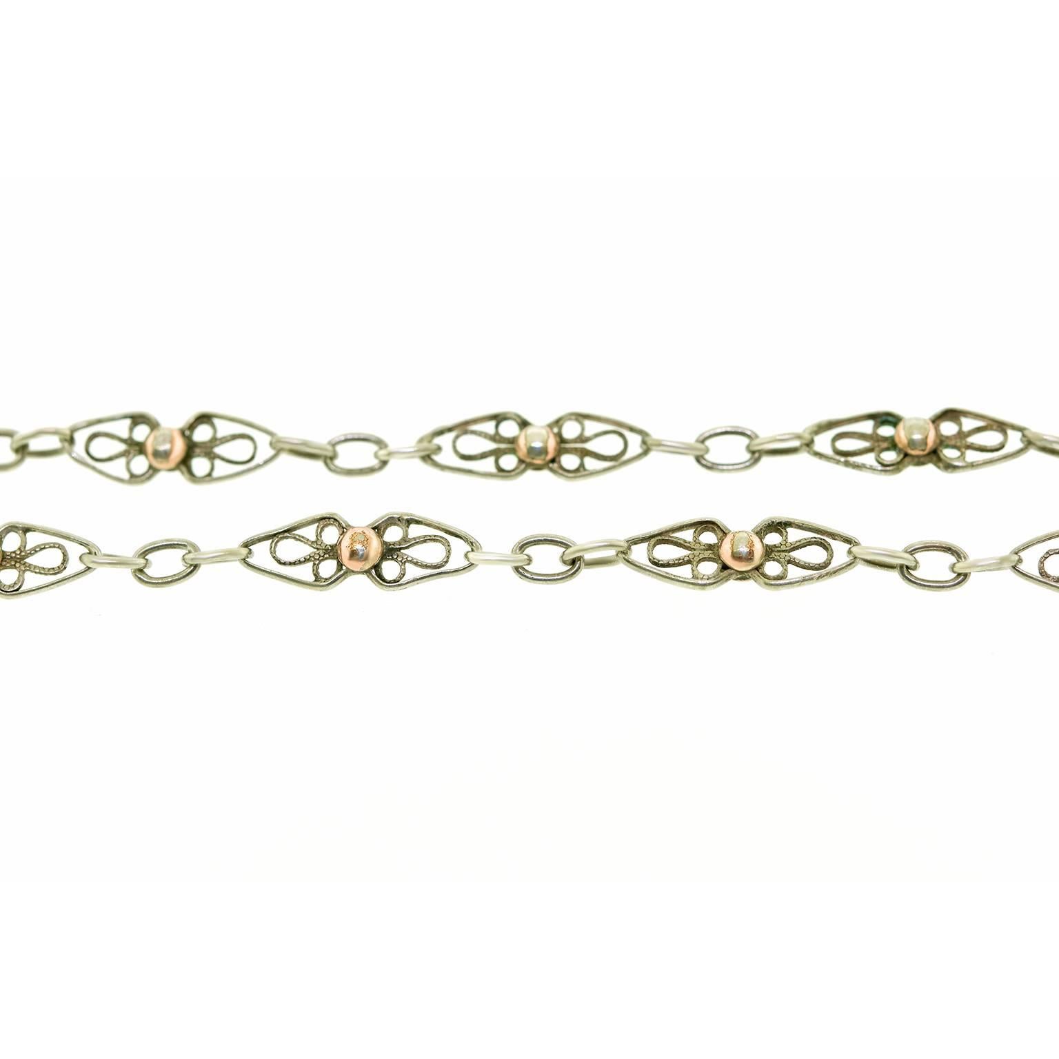 56-inch-long Antique French Filigree Sterling Chain 4