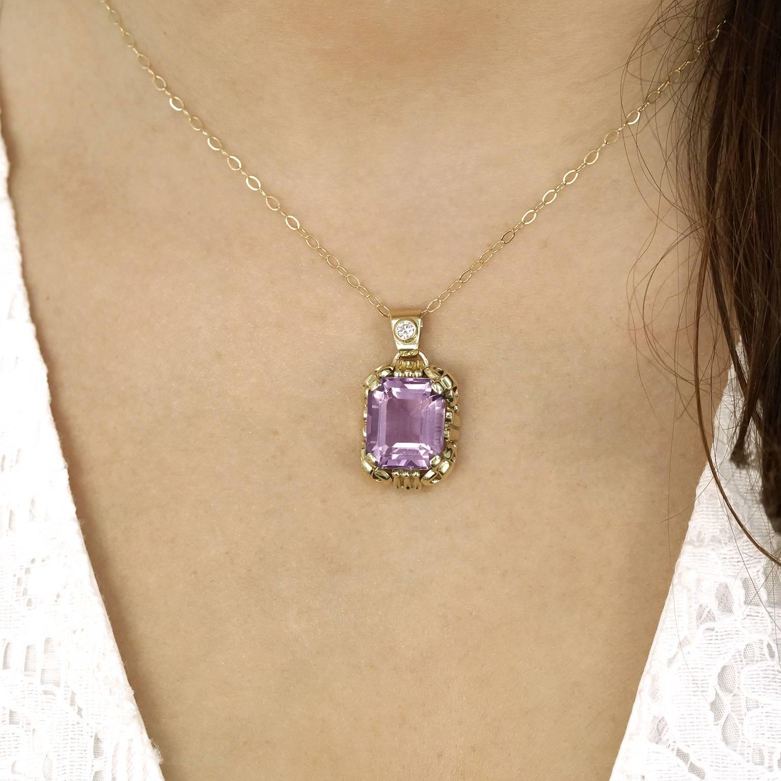 Women's 1960s Modernist Amethyst Diamond Gold Pendant
