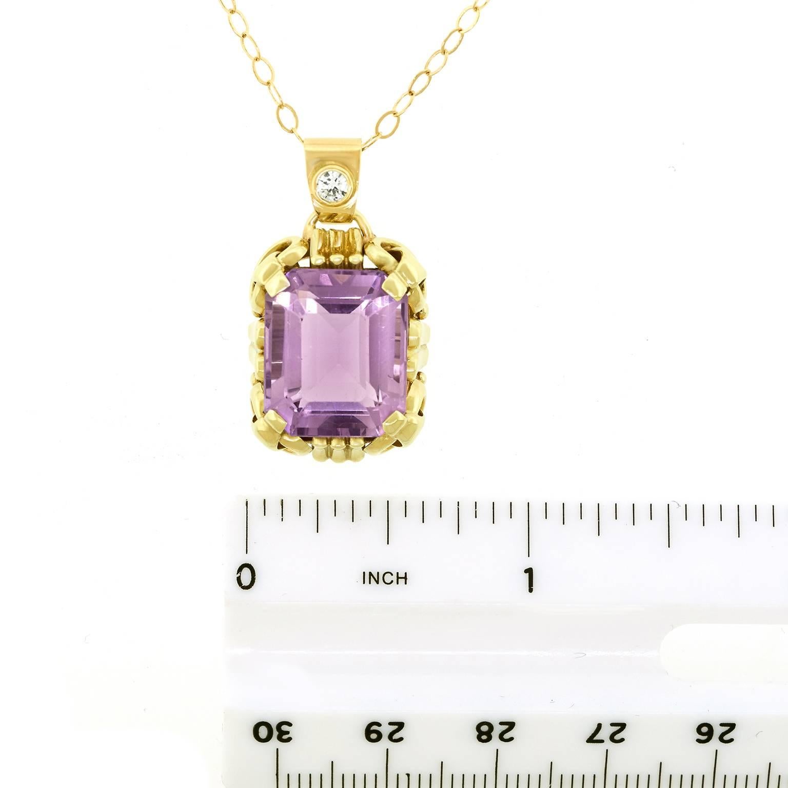 1960s Modernist Amethyst Diamond Gold Pendant 2