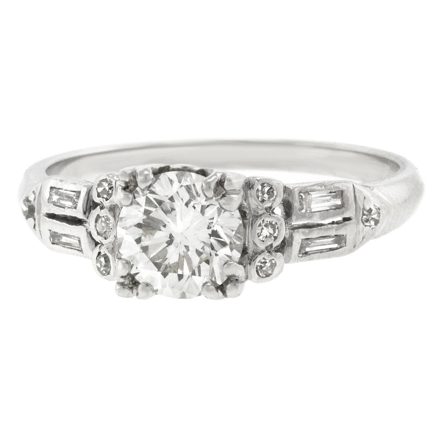 Chic Art Deco Diamond Platinum Engagement Ring In Excellent Condition In Litchfield, CT