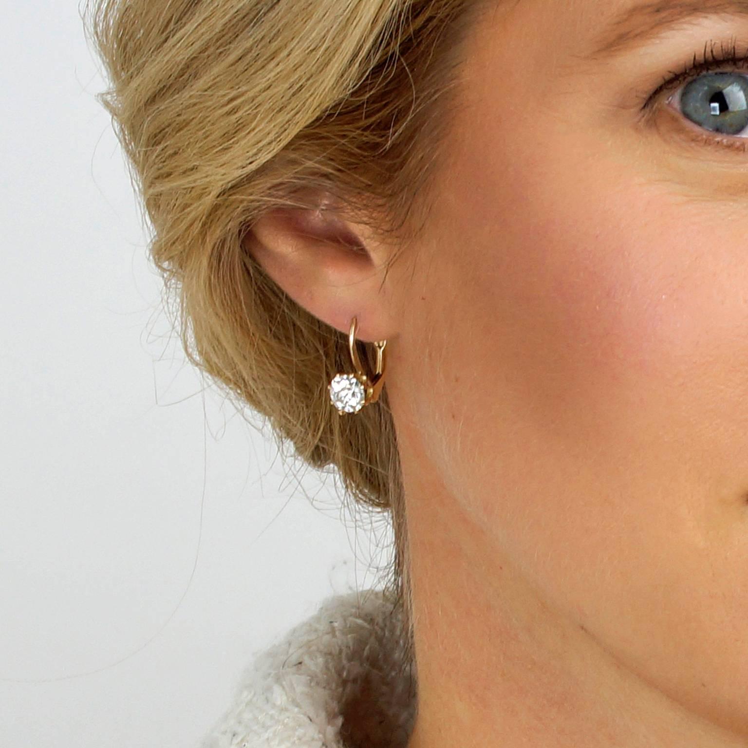 Women's Antique 2.30 Carats Total Weight Diamond Drop Gold Earrings