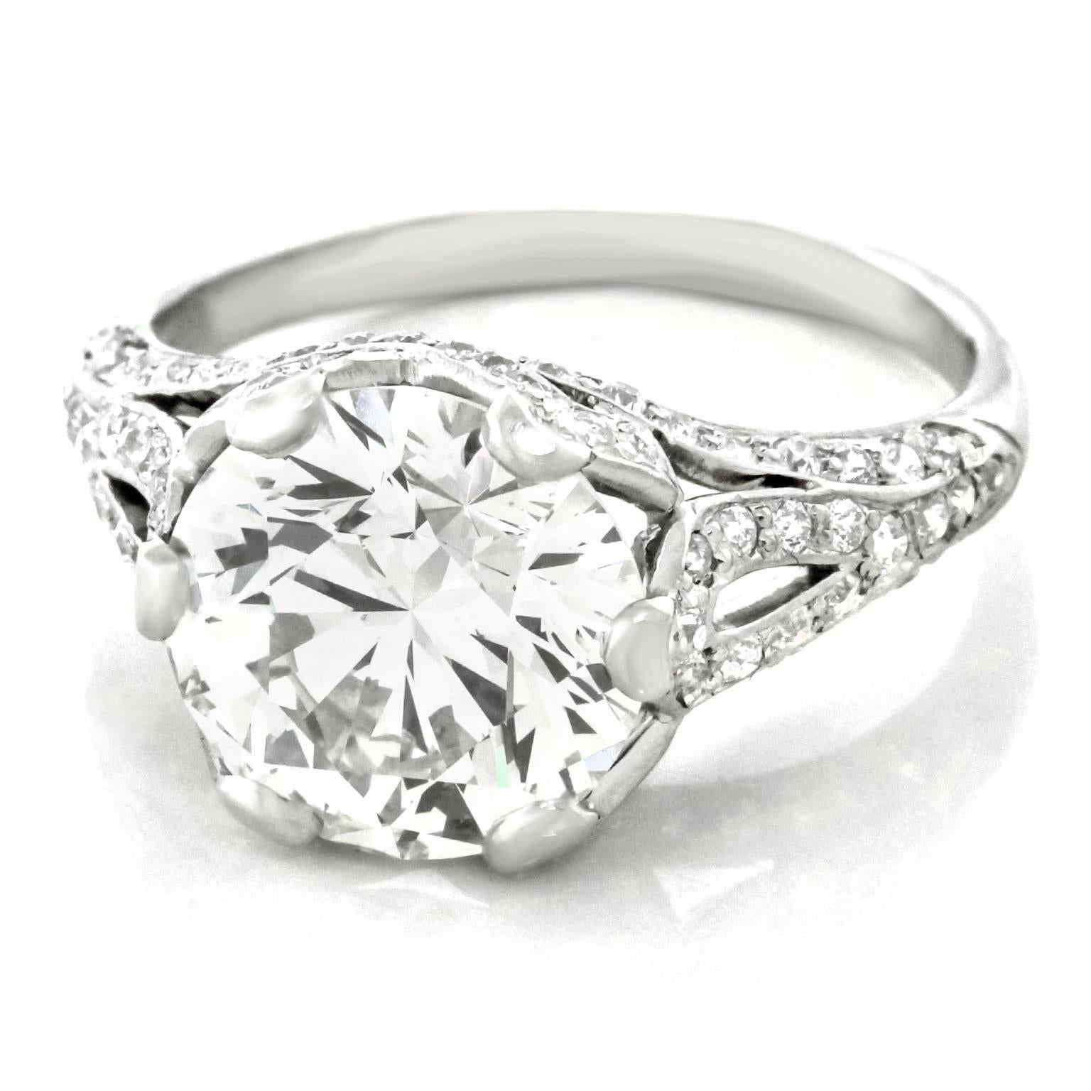 Bailey, Banks and Biddle Art Deco 4.11 Carat Diamond GIA Platinum Ring In Excellent Condition In Litchfield, CT
