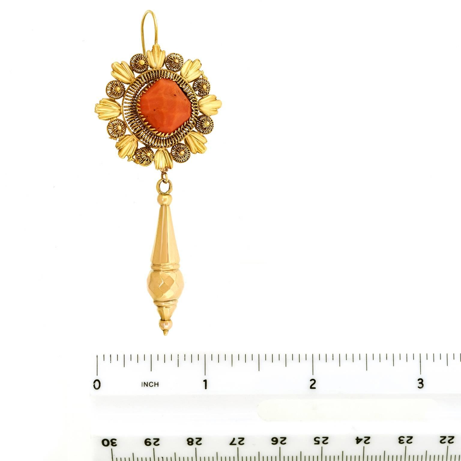 Antique Italian Coral and Gold Earrings In Excellent Condition In Litchfield, CT