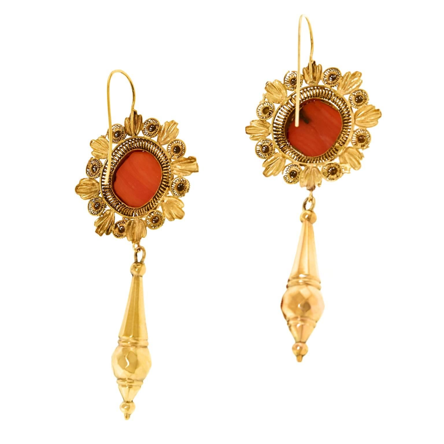 Antique Italian Coral and Gold Earrings 1