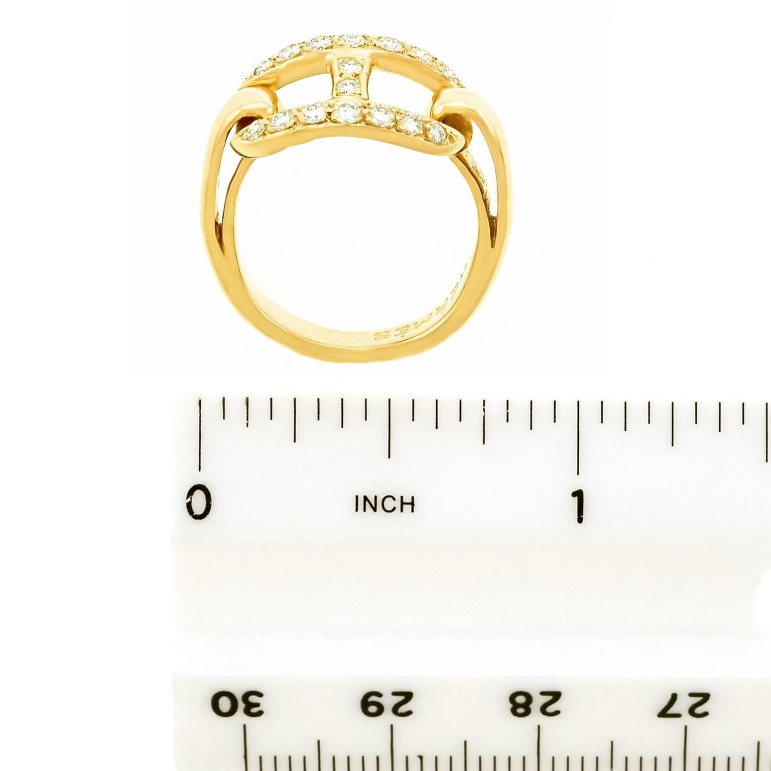 Hermes Diamond Chaine D’Ancre Motif Gold Ring In Excellent Condition In Litchfield, CT