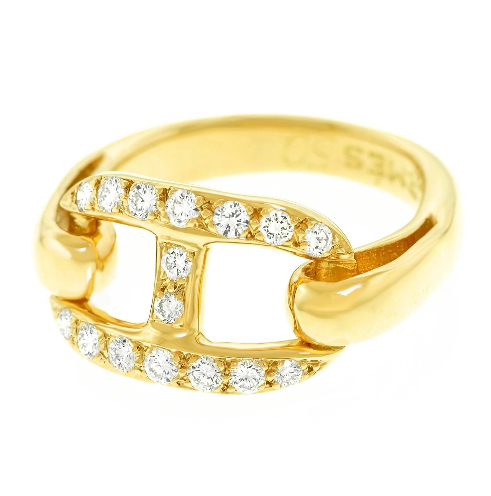 Women's Hermes Diamond Chaine D’Ancre Motif Gold Ring