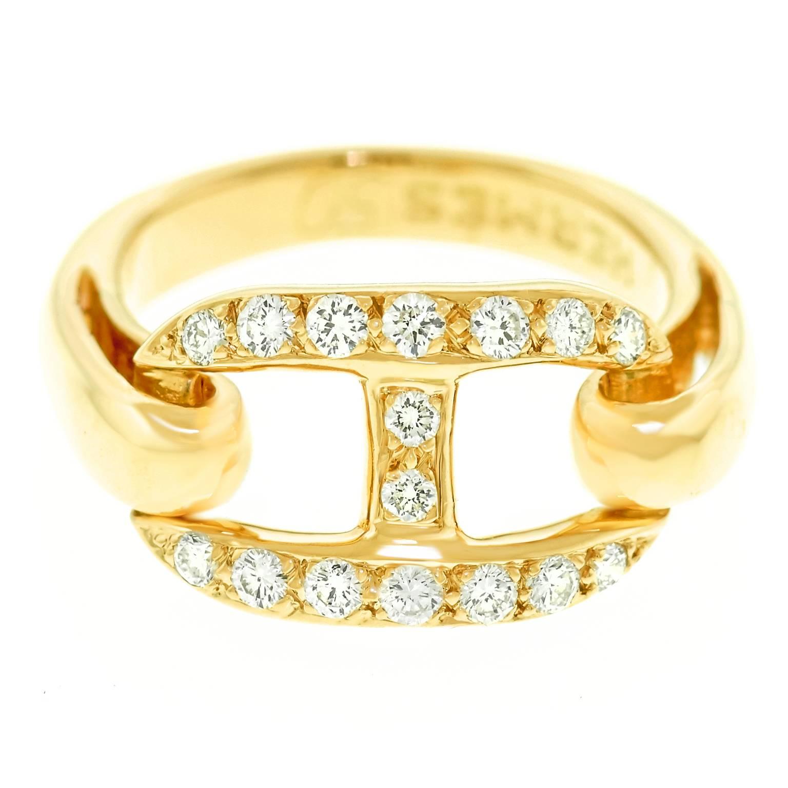 Hermes Diamond Chaine D’Ancre Motif Gold Ring 1